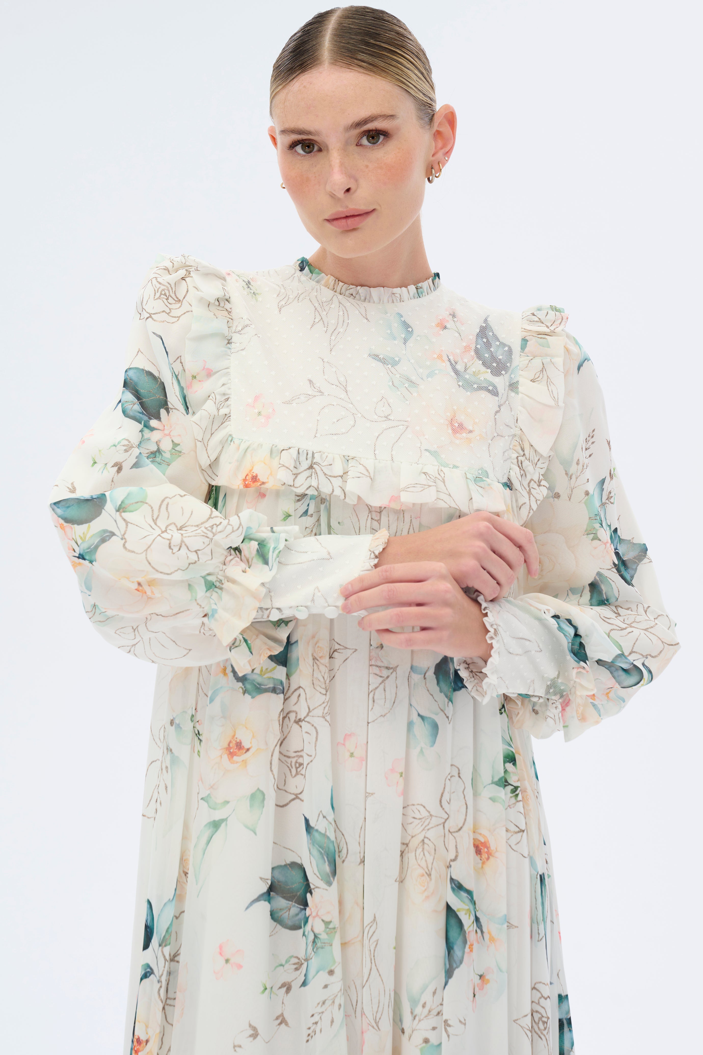 Julia Floral Print Long Sleeve Maxi Dress for Women - Elegant Boho Summer Dress for Beach, Wedding & Special Occasions