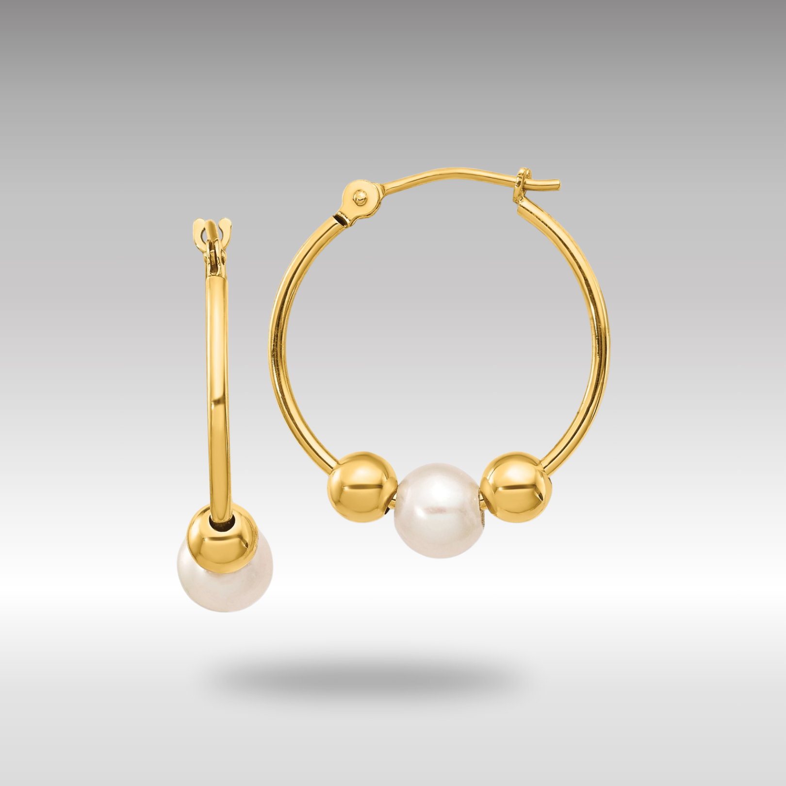 5-6mm White Freshwater Cultured Pearl Gold Hoop Earrings XF446E - Elegant Jewelry for Women, Perfect for Weddings, Parties & Daily Wear