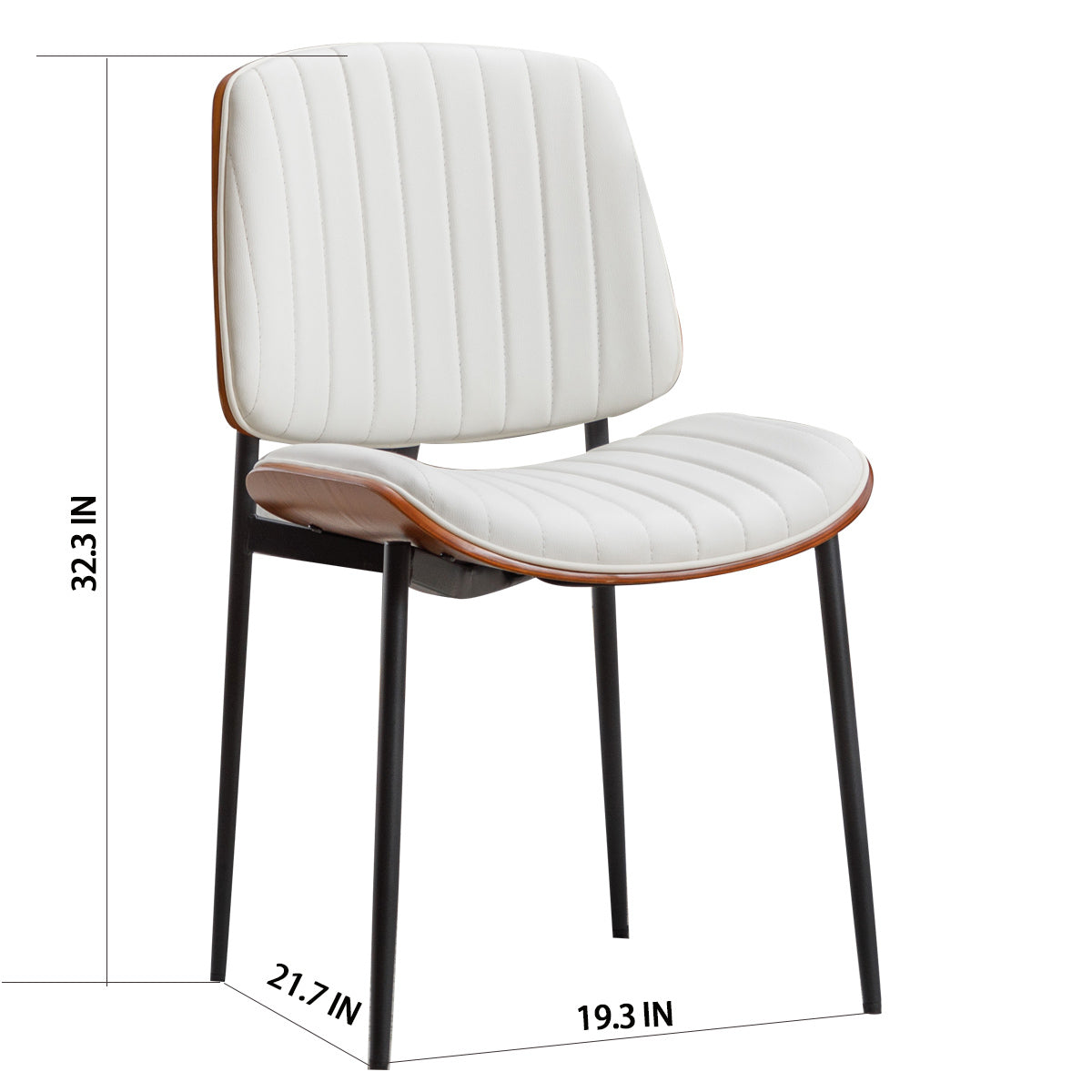 Mid Century Modern Dining Chairs Set of 2 - Retro Faux Leather Upholstered Chairs with Bentwood Seat & Adjustable Metal Legs - White Kitchen & Dining Room Furniture for Home Decor