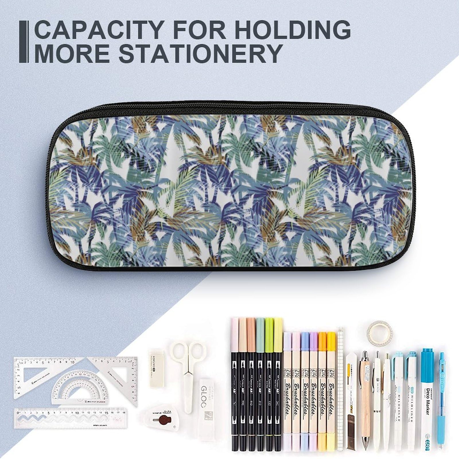 Tropical Summer Palm Print Pencil Box - Cute Large Capacity Pen Organizer Pouch for School, Office & Travel | Durable Pencil Case for Students & Professionals