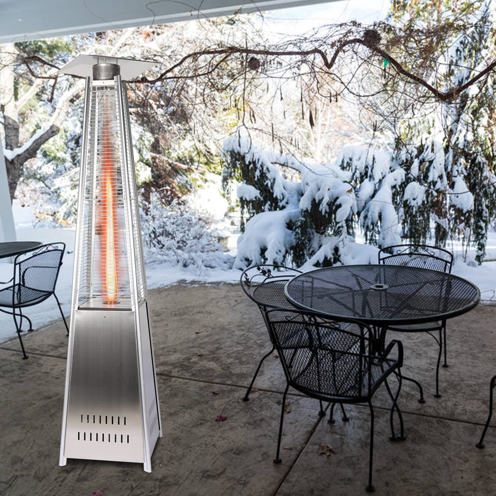 **Meticpr 42,000 BTU Outdoor Propane Patio Heater with Pyramid Flame - Silver Quartz Glass Heater for Garage, Deck, Backyard & Indoor Use (134 x 75 x 18cm) - Perfect for Cold Nights & Outdoor Gatherings**