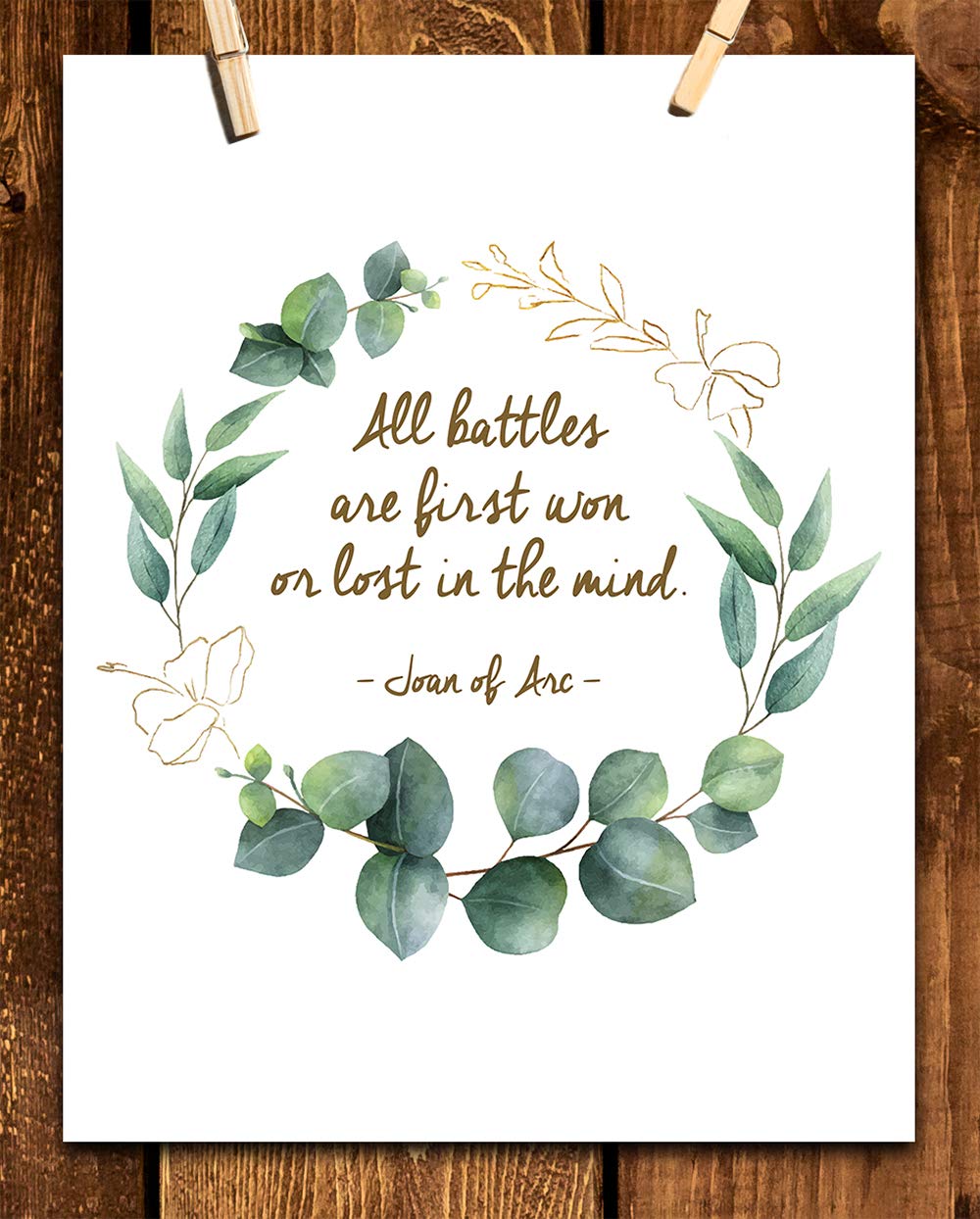 TJ Originals - 'All Battles Are First Won or Lost in the Mind' Joan of Arc Christian Bible Quote Wall Art Print, 11 x 14 Inches, Inspirational Home & Office Decor, Hibiscus Wreath Design – Perfect Gift for Family, Friends, Bible Study Groups & Faith-Based Spaces
