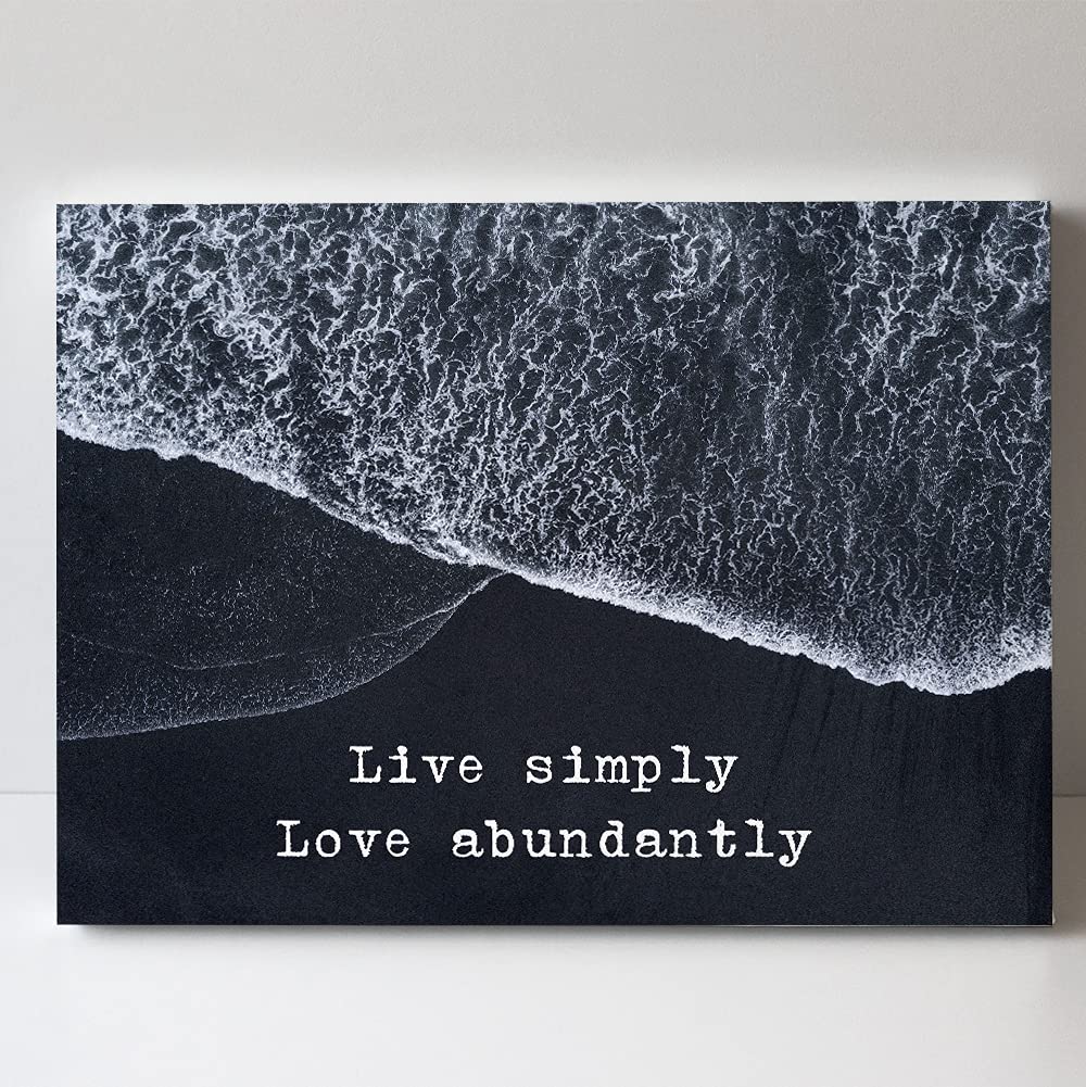 TJ Originals - Inspirational Christian Wall Art with Bible Quotes for a Good Life - Live Simply Love Abundantly Black & White Beach Decor - Encouraging Gifts for Women - Perfect for Living Room, Bedroom & Faith-Based Home Decor