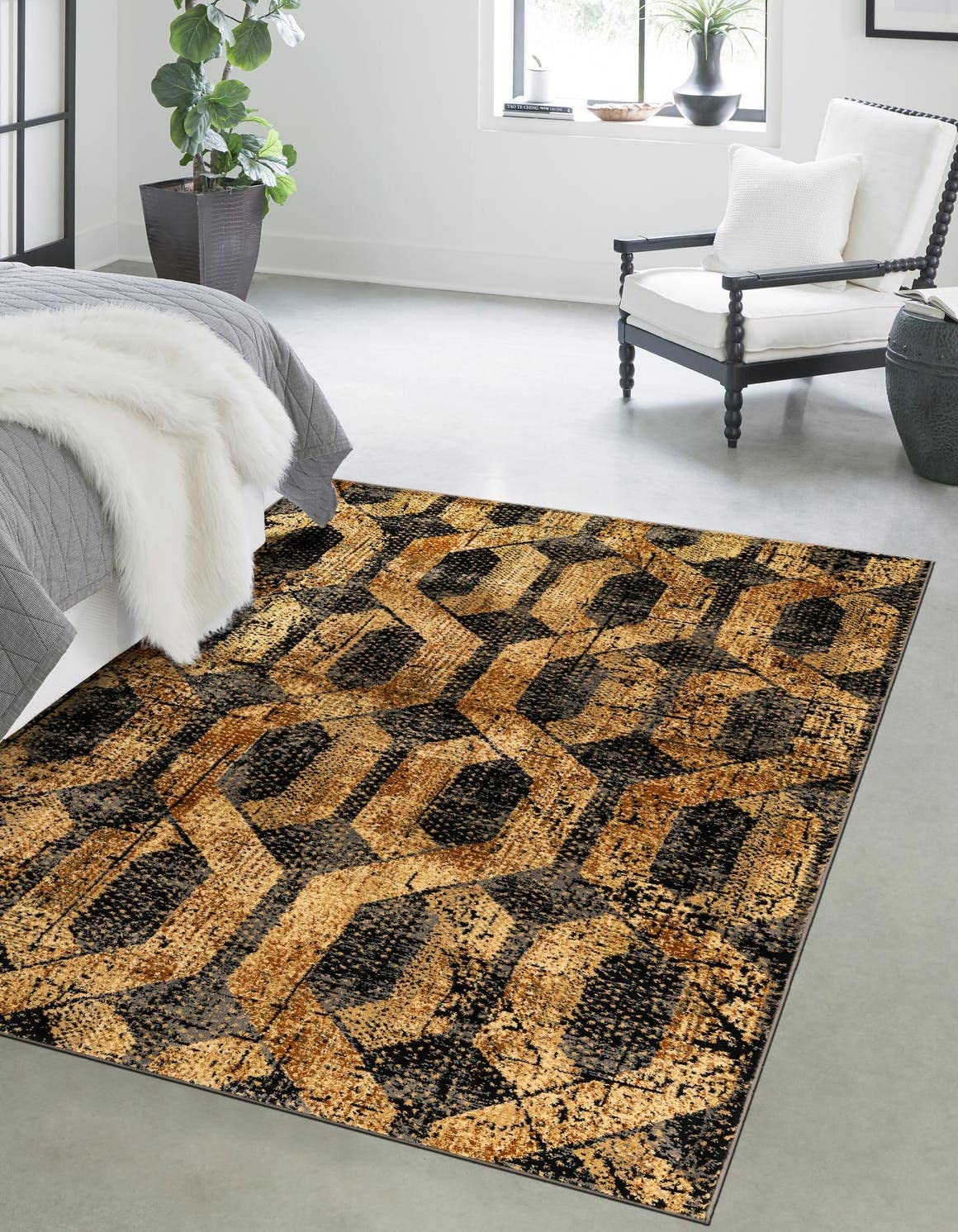 Unique Loom Saturn Collection Area Rug - Astra 4' x 6' Rectangle Black Gray/Light Brown - Perfect for Living Room, Bedroom & Office Decor