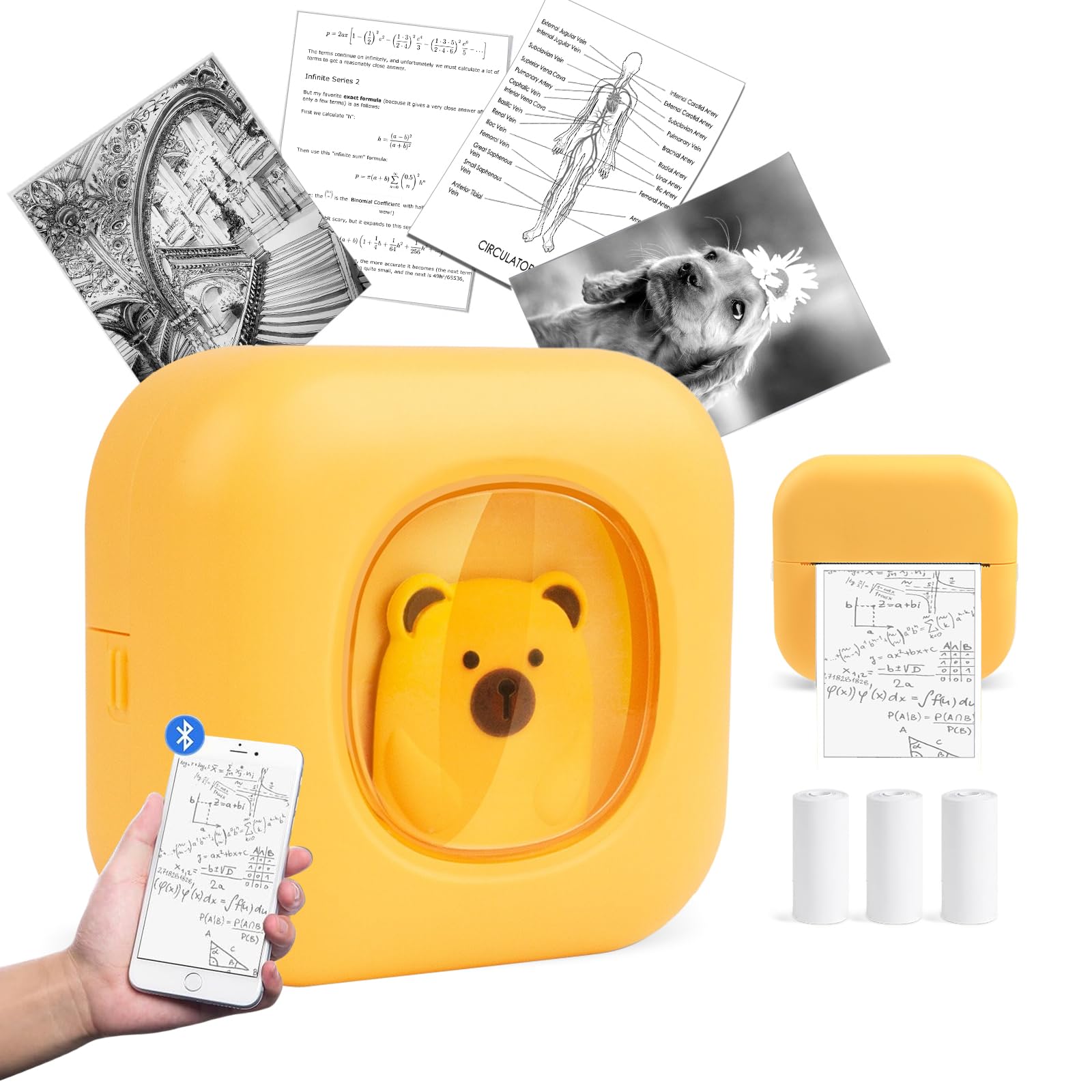 UltraSense Mini Thermal Printer - Portable Bluetooth Sticker Maker Machine with 3 Rolls Thermal Paper for DIY Crafts, Study Notes, Photos, Lists & Work Plans | Perfect for Home Office, School Projects & Creative Gift Giving