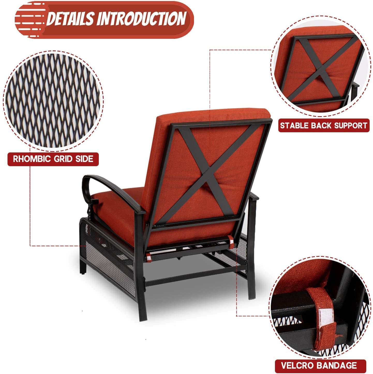 Incbruce 2-Piece Outdoor Lounge Chair Set with Adjustable Recliner, Retractable Steel Frame & Removable Thick Cushions - Red Patio Furniture for Poolside, Garden, Deck, and Backyard Relaxation