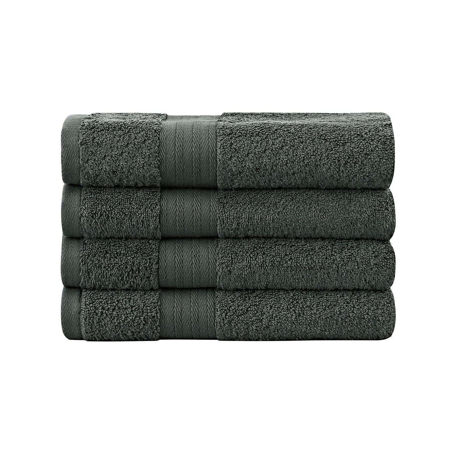 Linenland 4-Piece Cotton Bath Towel Set - Soft & Absorbent Hand Towels in Charcoal - Perfect for Bathroom, Spa, and Guest Use