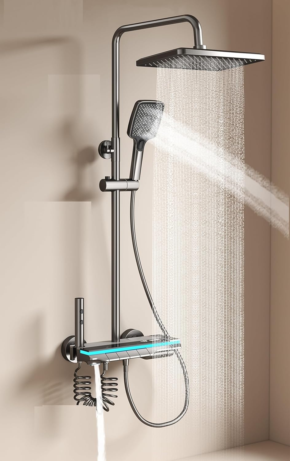 Luxury Thermostatic Shower Panel System - 4 Function Brass Shower Set with Temperature Display, Hand Shower, Overhead Rainfall & Jet Spray (Gunmetal Grey) | Perfect for Modern Bathroom Renovation & Spa-Like Shower Experience