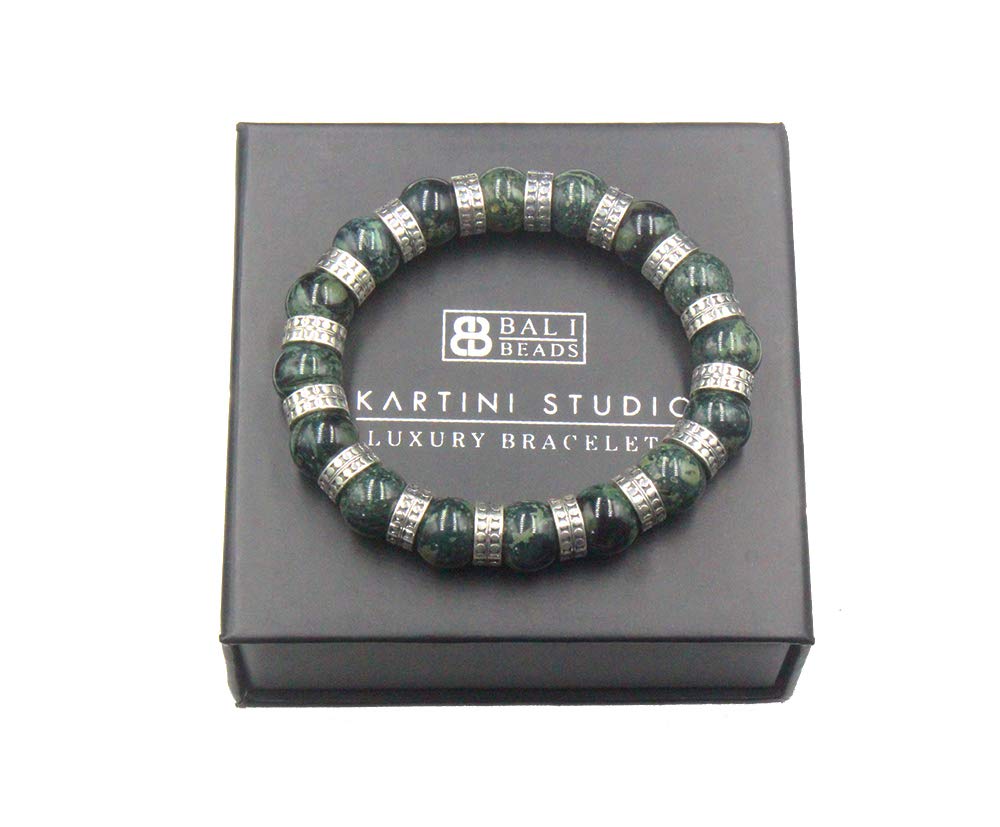 Premium Dark Green Nephrite Jade Bracelet for Men with Sterling Silver Bali Beads - Handcrafted Beaded Jewelry for Meditation, Gift Giving & Spiritual Healing