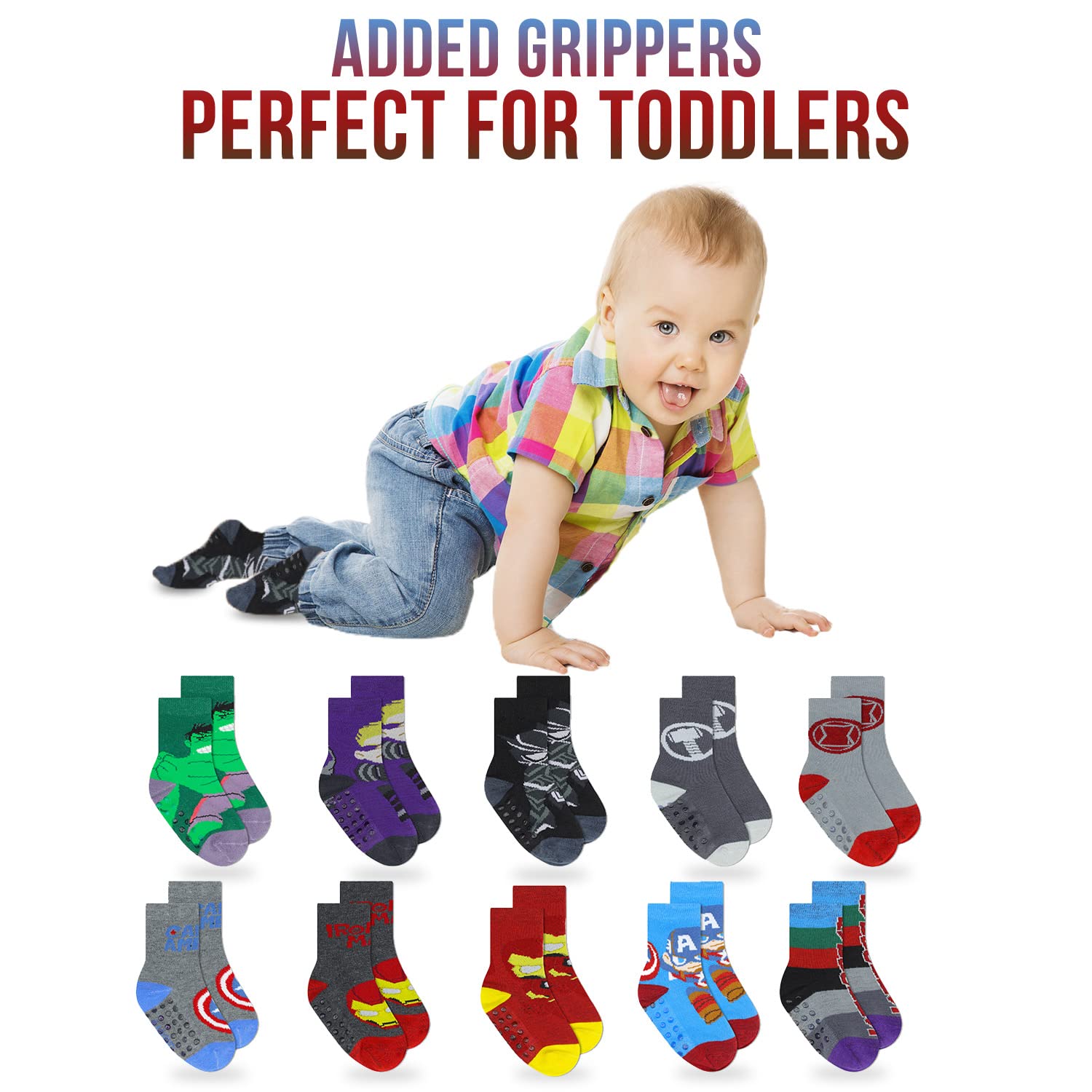 Spider-Man Grip Socks for Toddler Boys - 10 Pack Non-Slip Socks with Spider Web Design - Perfect for Playtime, Crawling & Indoor Activities