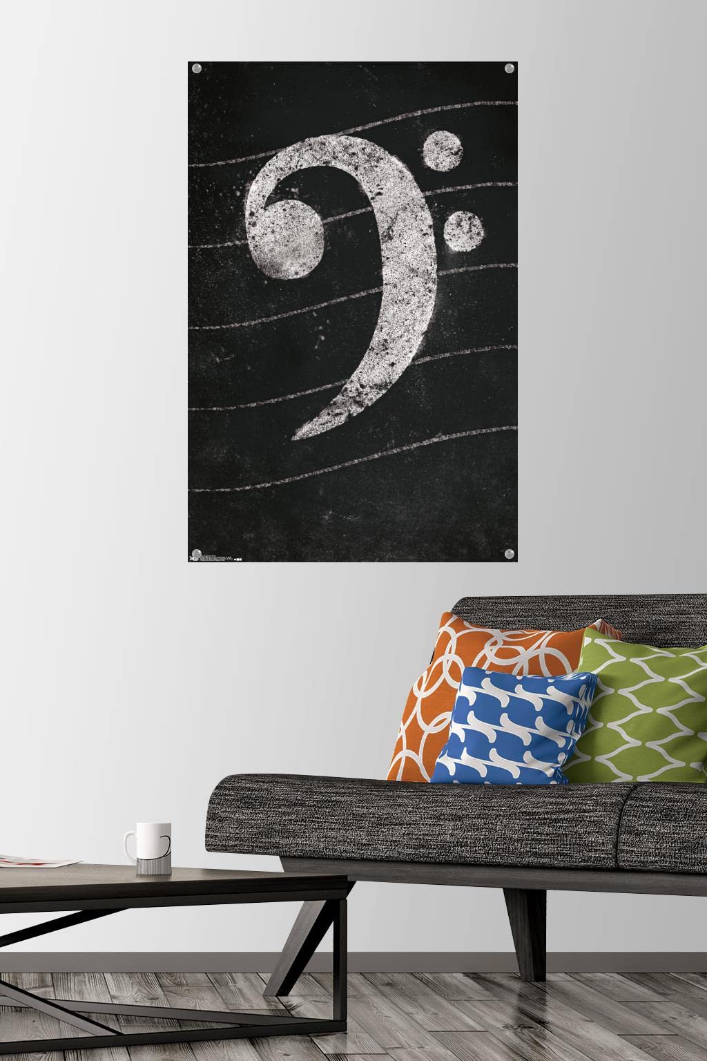 Bass Clef Music Theory Chalkboard Wall Poster with Push Pins - Perfect for Music Classrooms, Home Studios & Piano Practice Rooms