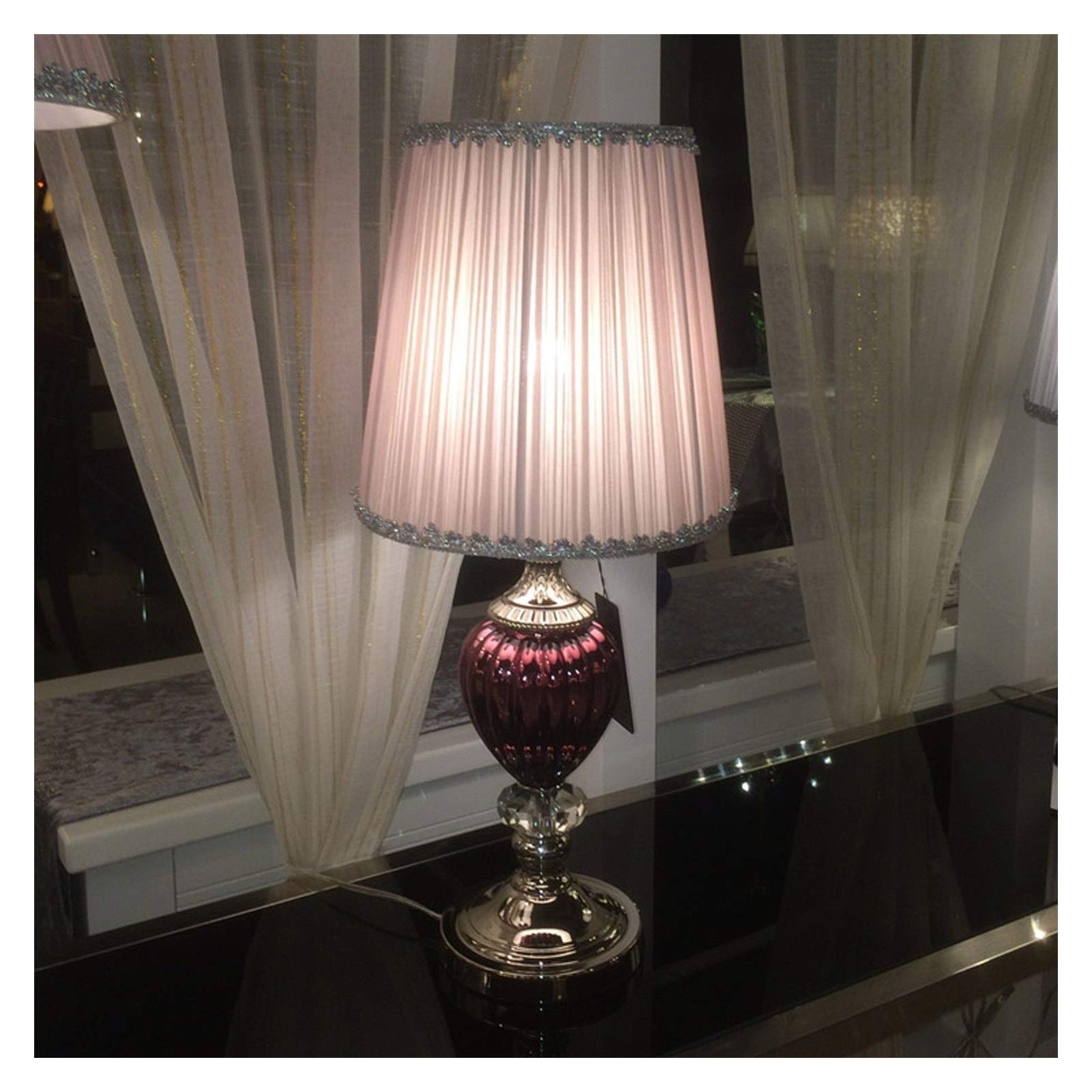 Modern LED Desk Lamp with K9 Crystal Accent & Handmade Fabric Shade - Red, Energy Efficient Bedside Table Light for Kids Room, Bedroom, Office, Study & Reading Nook