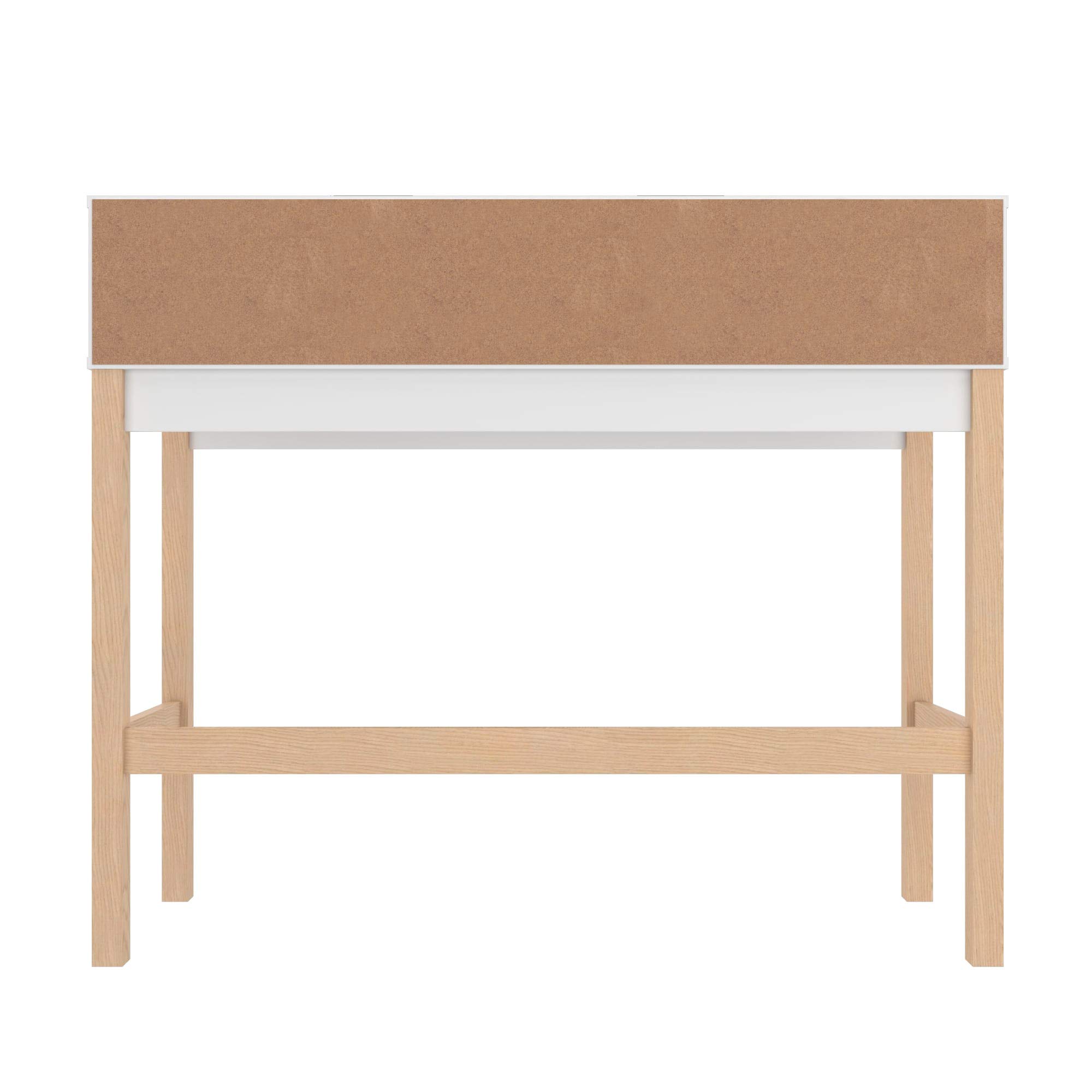 Mid Century Modern Home Office Desk 47 Inch - Manhattan Comfort Bowery Study Table with 2 Storage Cubbies & Rustic Wood Base, White Oak Finish - Perfect for Small Spaces, Entryway Furniture or Workspace Decor