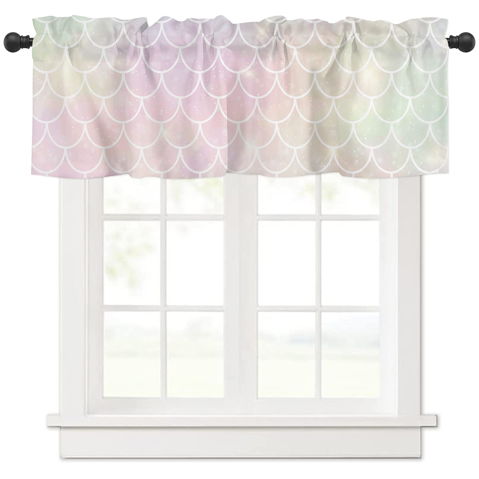 Mermaid Fish Scales Valance Curtains for Kitchen & Bedroom Windows - 54