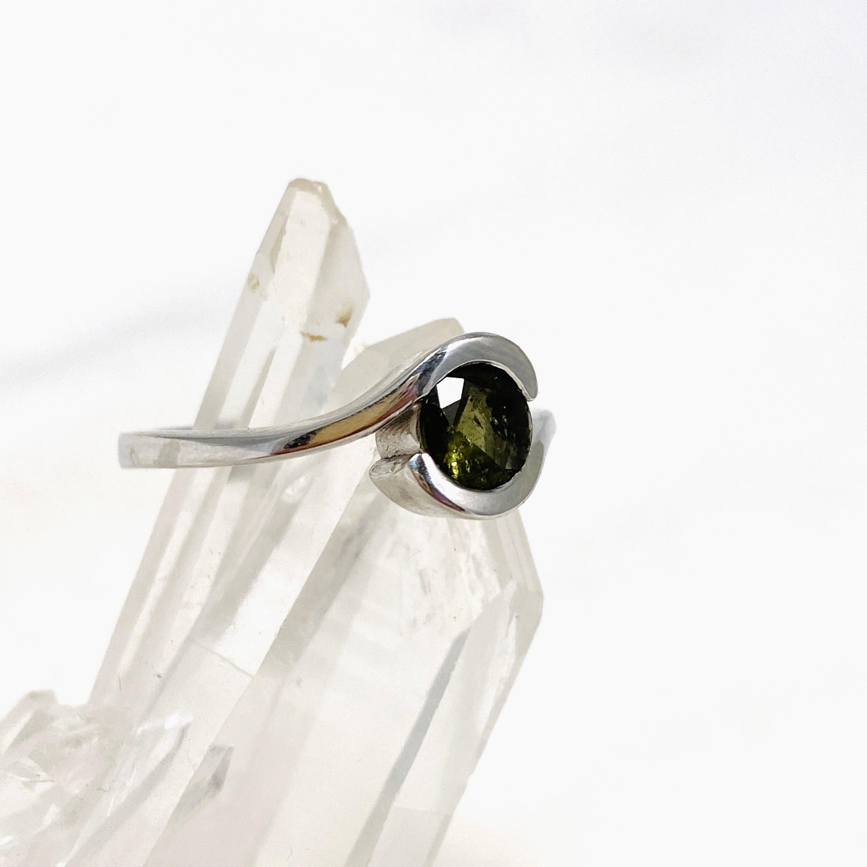 6mm Moldavite Gemstone Solitaire Ring in Sterling Silver - IVMR 03 | Elegant Bohemian Jewelry for Women, Perfect for Spiritual Healing & Special Occasions
