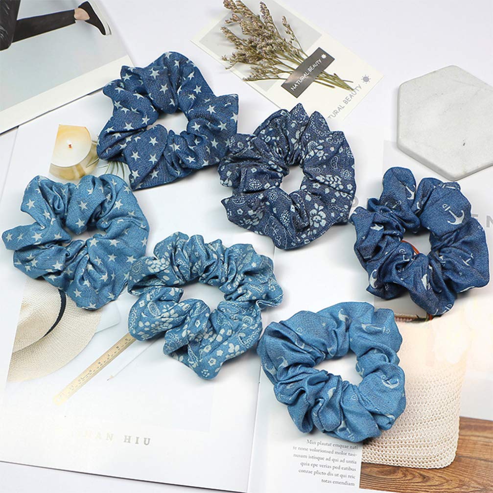 FRCOLOR 4PCS Denim Scrunchies Hair Bands for Women & Girls - Casual & Office Style