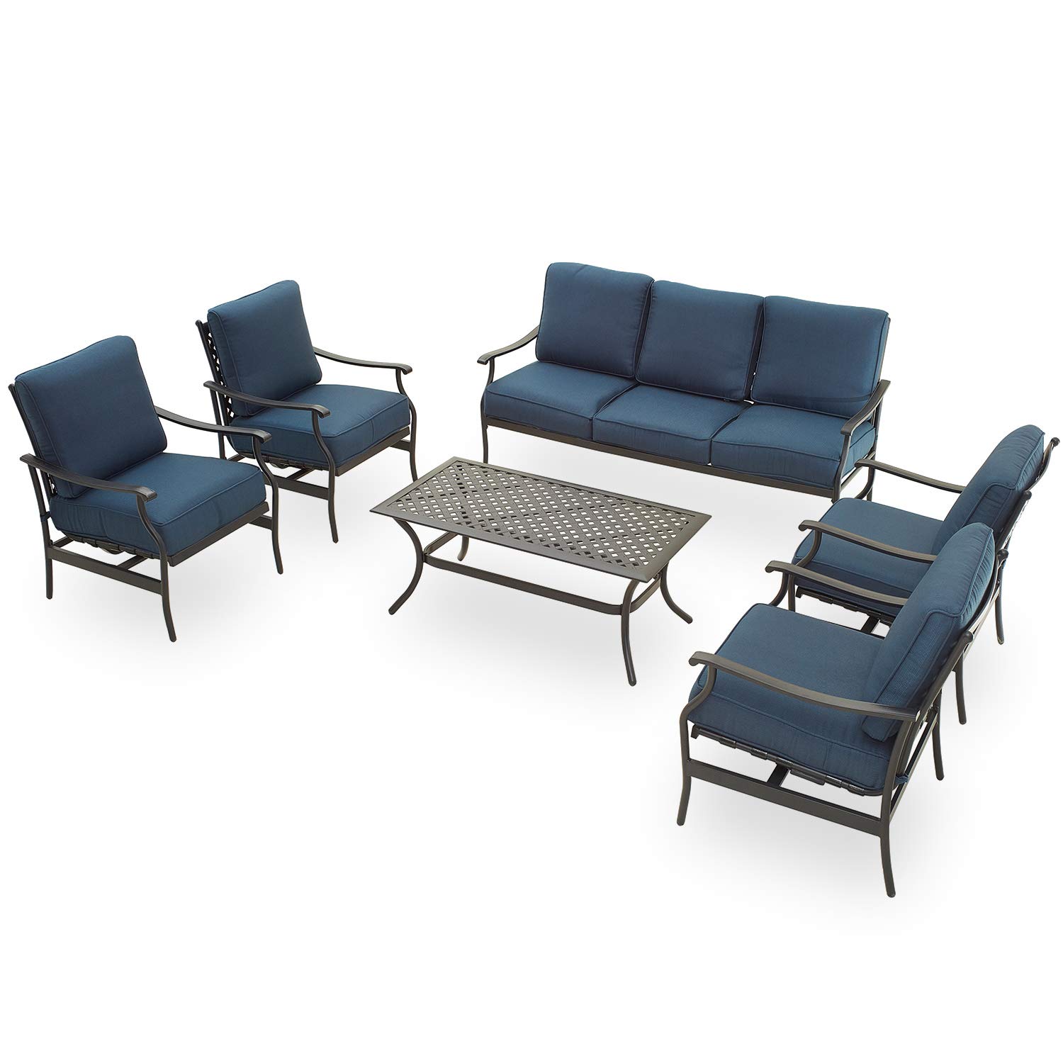 PatioFestival 6-Piece Outdoor Conversation Set with Cushions & Weather-Resistant Galvanized Steel Frame - Blue | Perfect for Backyard, Garden, Poolside & Patio Relaxation