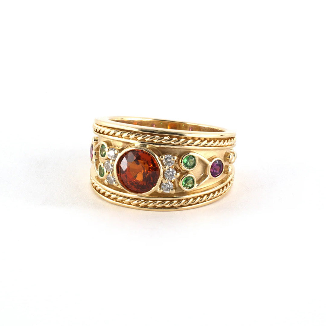 Exquisite Spessartite, Tsavorite & Rhodolite Garnet Ring for Women | Natural Gemstone Jewelry | Perfect for Engagement, Anniversary & Special Occasions