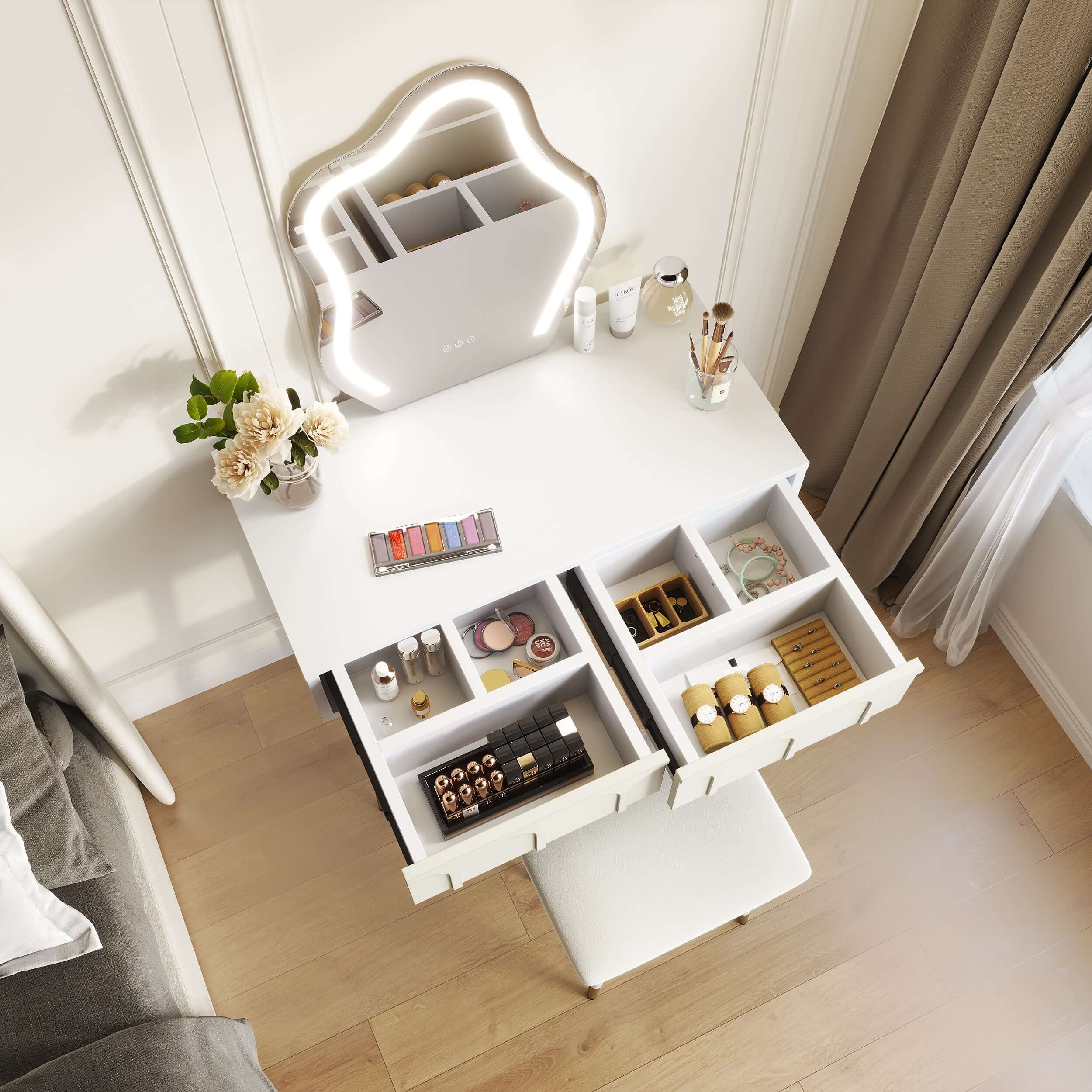 White & Black 31.5 Inch Two-Drawer Dresser with Mirror and Matching Chair - Perfect for Bedroom, Dorm Room or Guest Room Organization