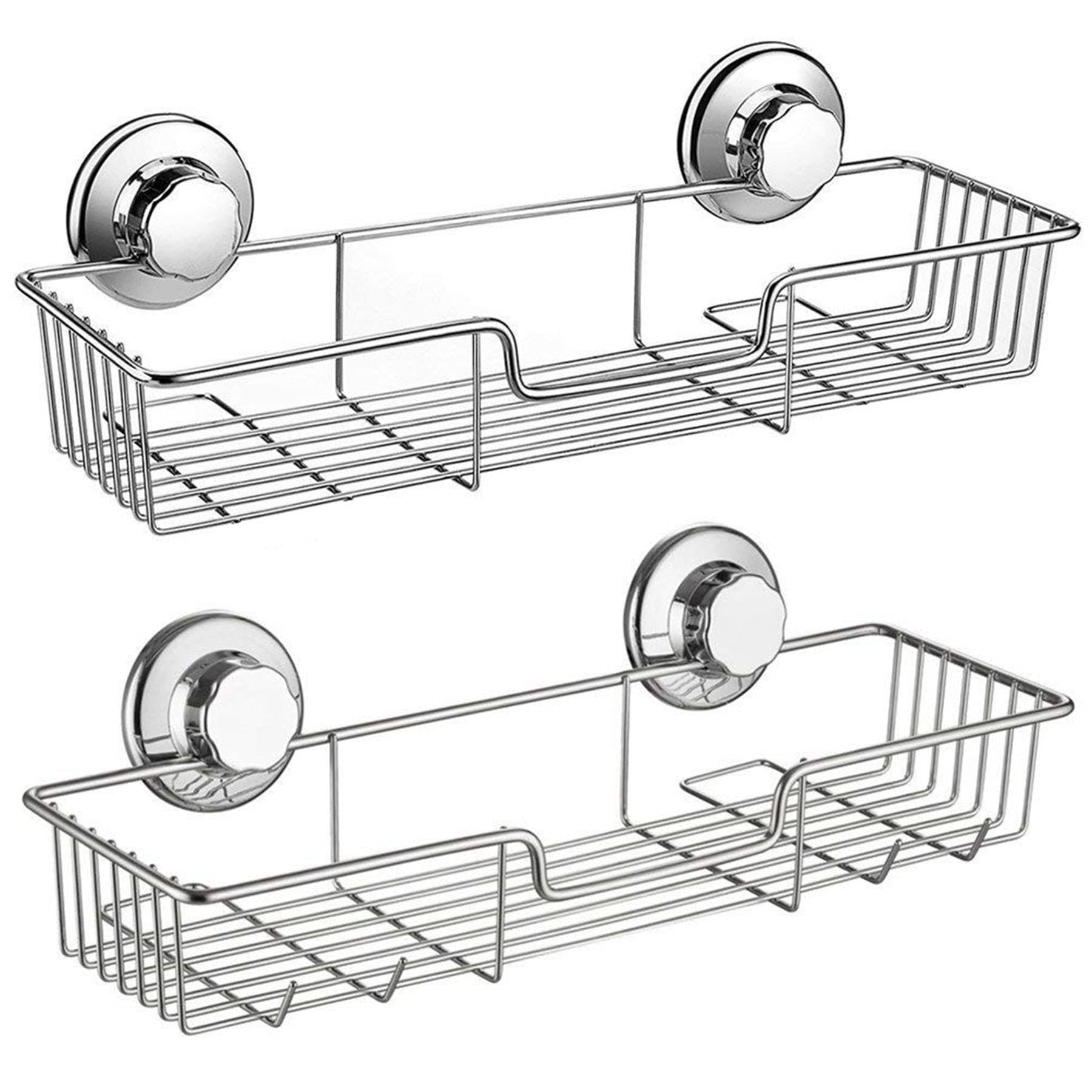 Rustproof Stainless Steel Shower Caddy Organizer - 2 Pack No Damage Suction Cup Bathroom Storage for Shampoo, Soap & Accessories | Space-Saving Wire Basket for Kitchen & Bathroom | Perfect for Small Spaces, Dorm Rooms & RV Showers
