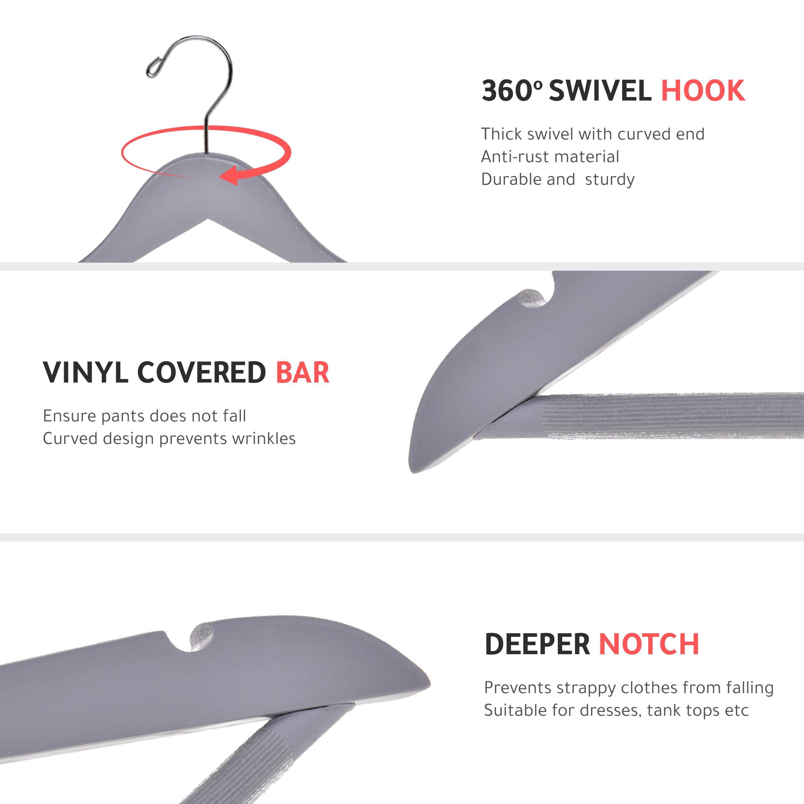 Premium Solid Wooden Hangers Set of 80 - Slightly Curved Heavy Duty Clothes Hangers with Chrome Hooks for Jackets, Shirts, Pants & Suits | Durable Gray Wood Coat Hangers for Closet Organization & Retail Display