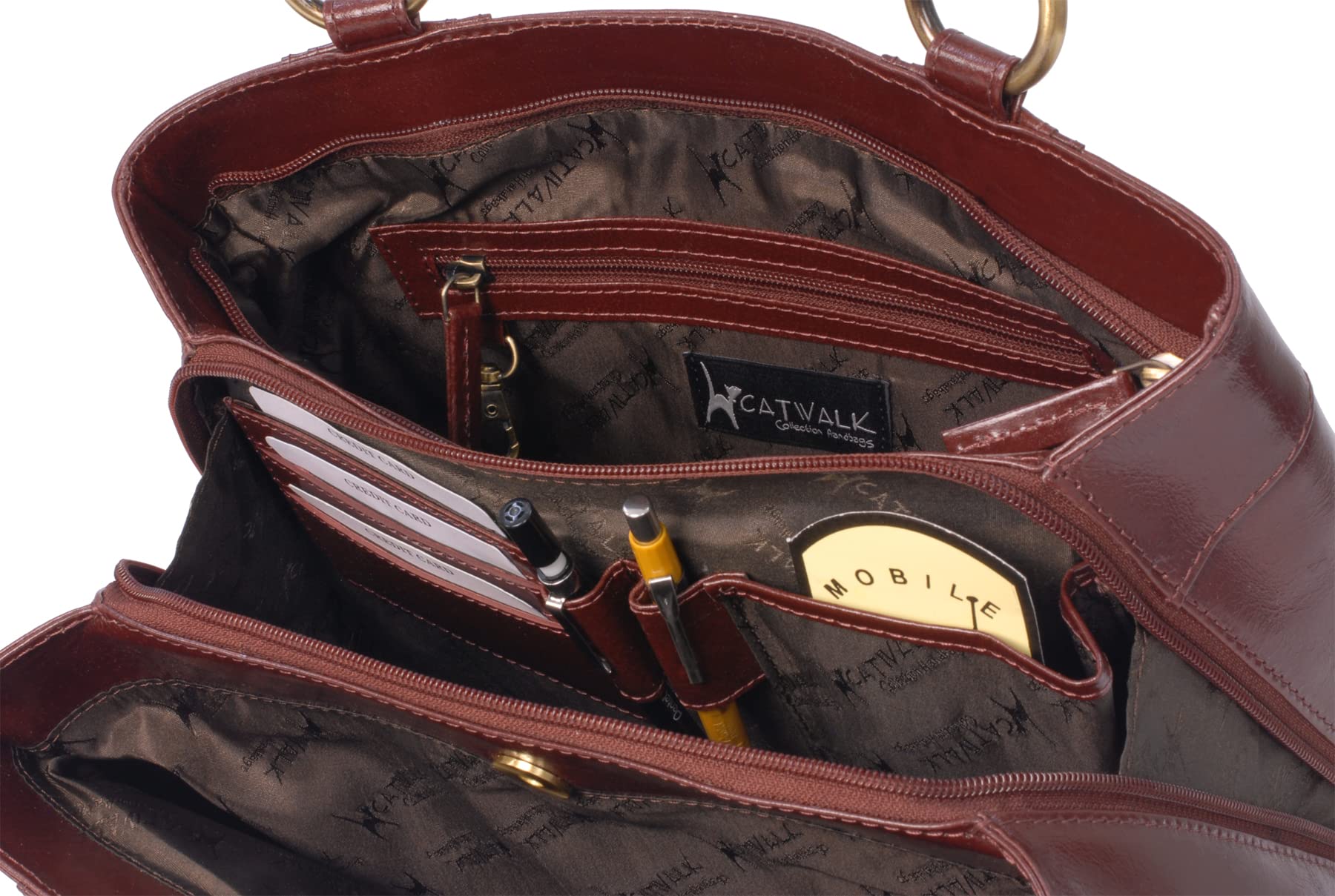 Vera Pelle Catwalk Collection Handbags - Shoulder Bags/Handbags/Totes with Cat Charm - Bellstone - Perfect for Work, Travel & Everyday Fashion