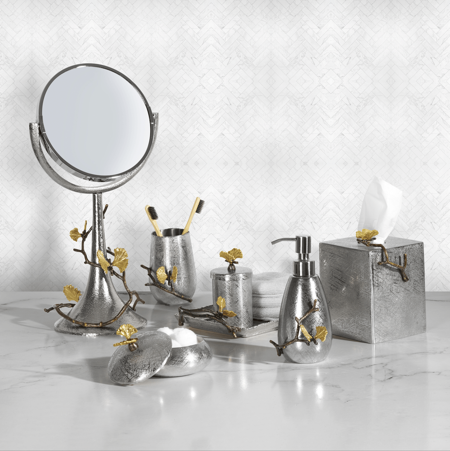Butterfly Ginkgo Bathroom Accessories Set - Stainless Steel Shower Hooks & Organizer for Spa-Like Bathroom Decor