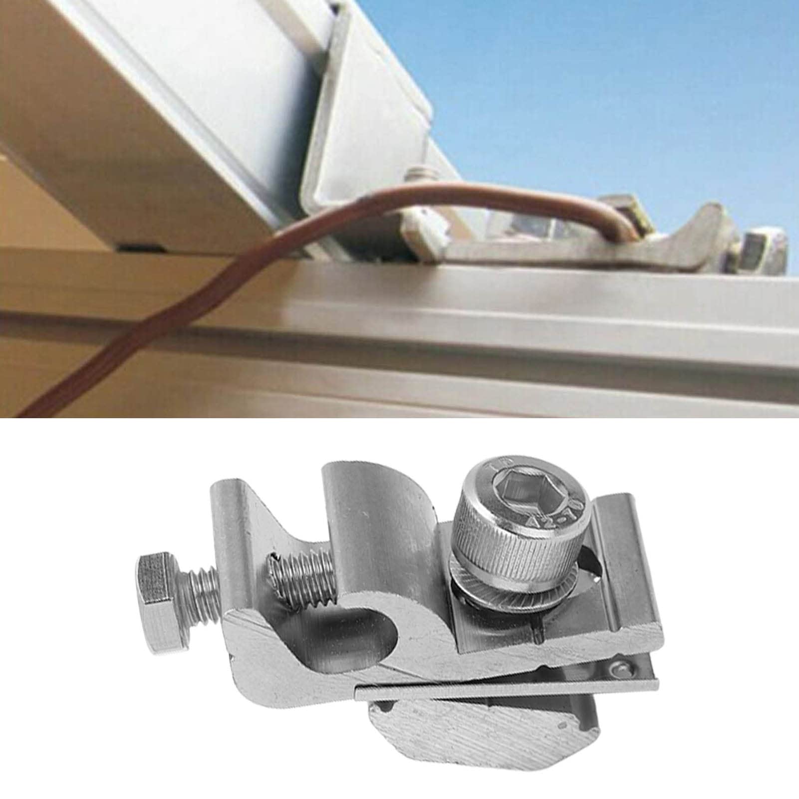 10Pcs Solar Panel Grounding Clips & Brackets - Aluminum PV Mounting Clamps for Secure Cable Connection - Ideal for Solar Panel Installation & Maintenance