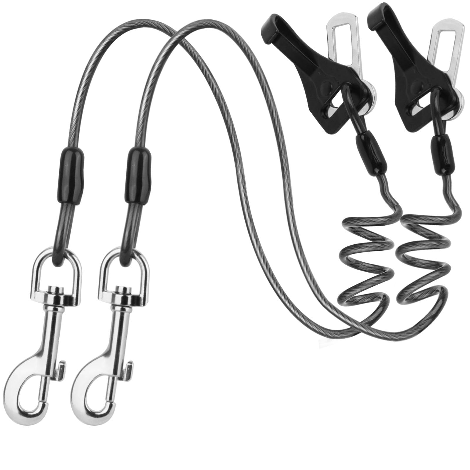 Durable Chew-Proof Dog Seat Belt for Car - Heavy Duty Steel Cable with Elastic Bungee Buffer, 2-in-1 Dog Leash & Harness Attachment for Medium & Large Dogs - Perfect for Road Trips & Safe Car Travel