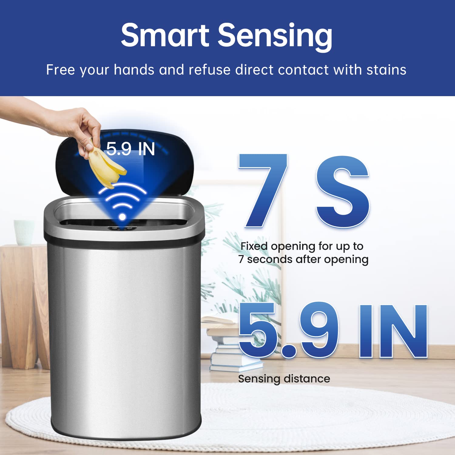 13 Gallon Automatic Touchless Trash Can with Lid - 50L Brushed Stainless Steel Kitchen Garbage Bin for Home, Office, Bathroom & Bedroom | Hands-Free High-Capacity Waste Basket for Easy Disposal & Hygiene