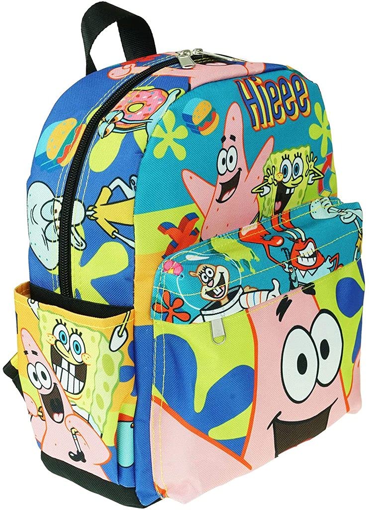 SpongeBob & Patrick 12-Inch Deluxe Oversize Print Backpack - Medium Size School Bag for Kids, Daypack for Travel & Outdoor Activities | KBNL A21332