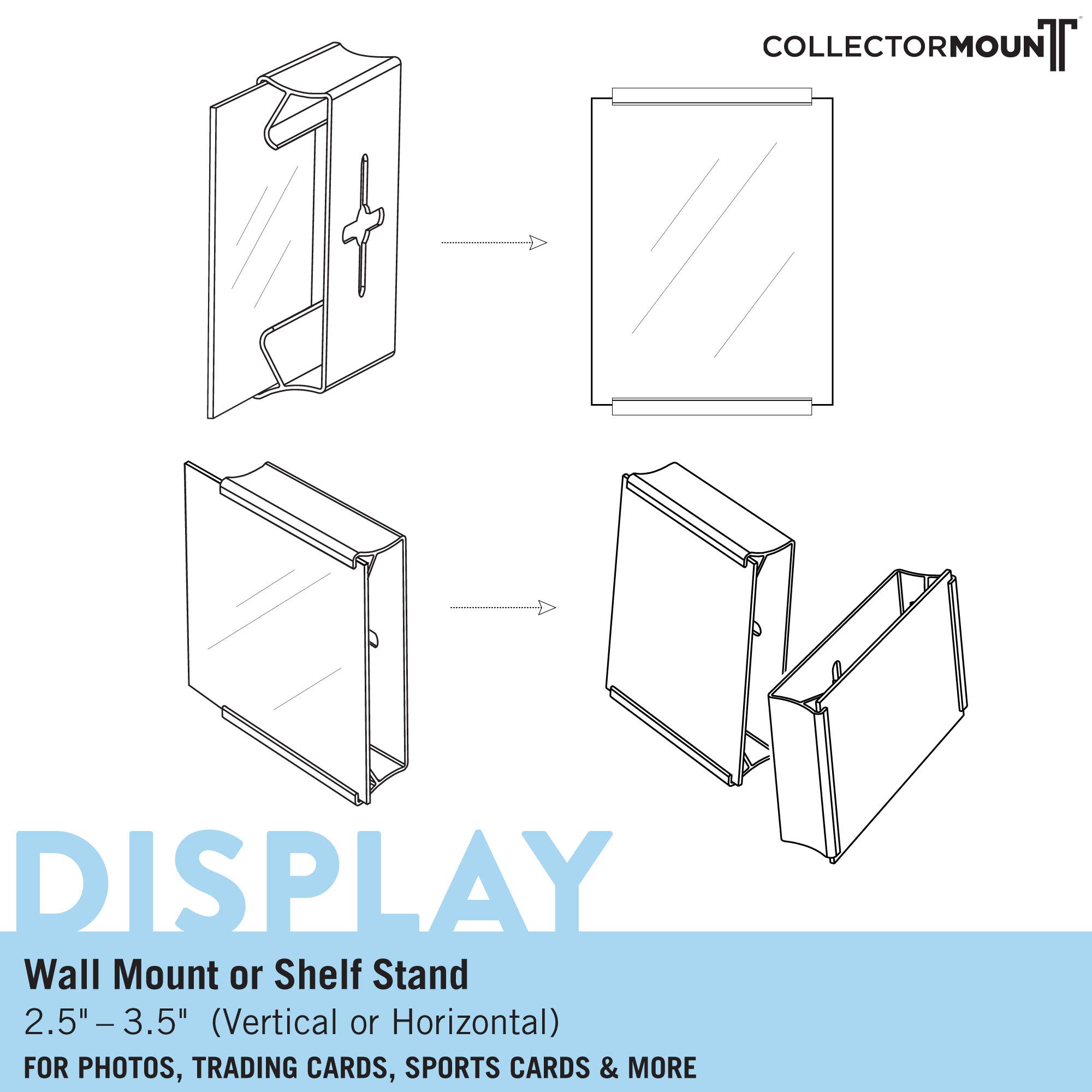 CollectorMount Clear Photo Frame 5-Pack - 2.5” x 3.5” Wall Mount or Shelf Display for Vertical & Horizontal Photos - Perfect for Collectibles, Trading Cards & Small Art Displays