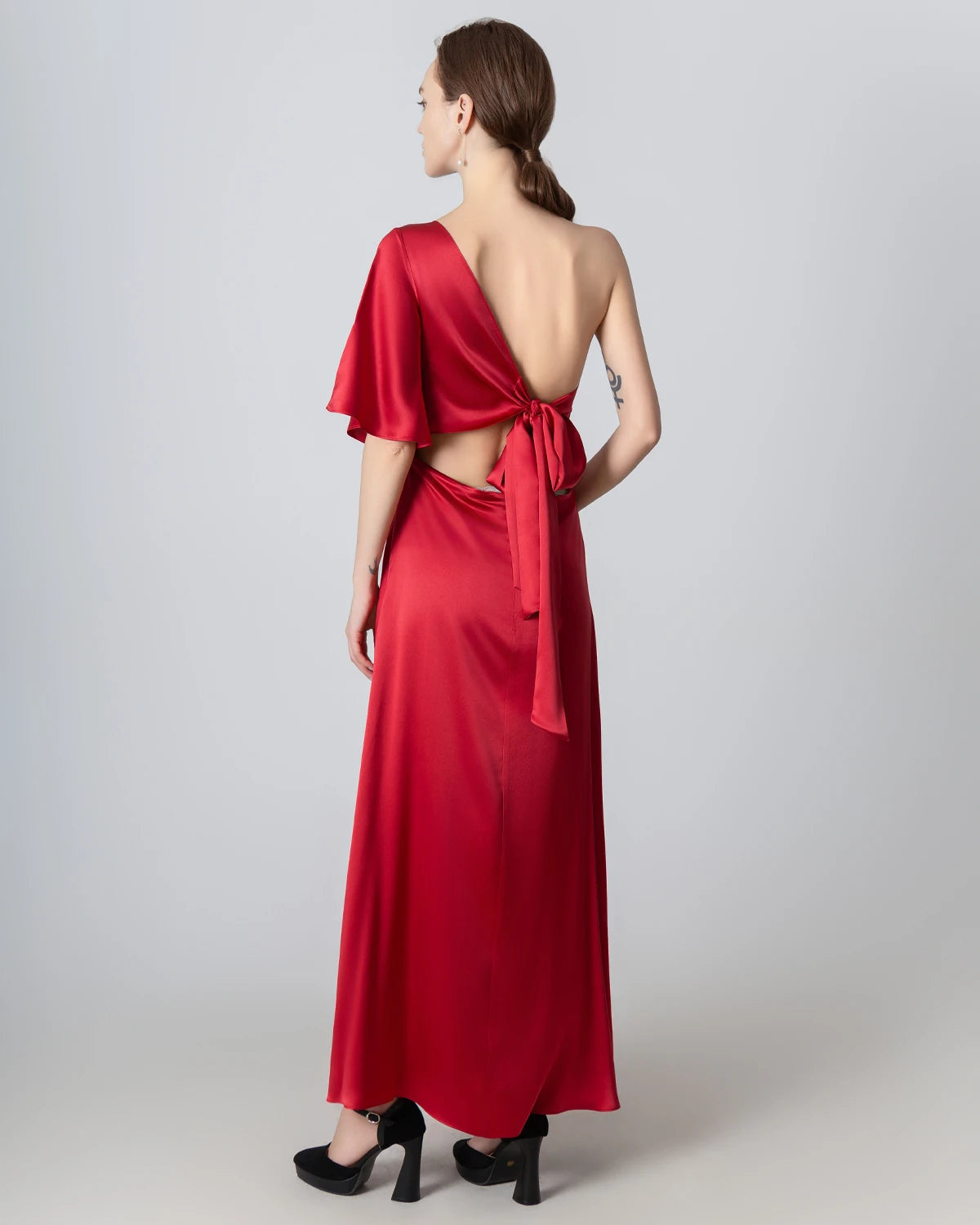 Elegant One Shoulder Tie Back Maxi Silk Dress for Women - Perfect for Weddings, Parties & Evening Events