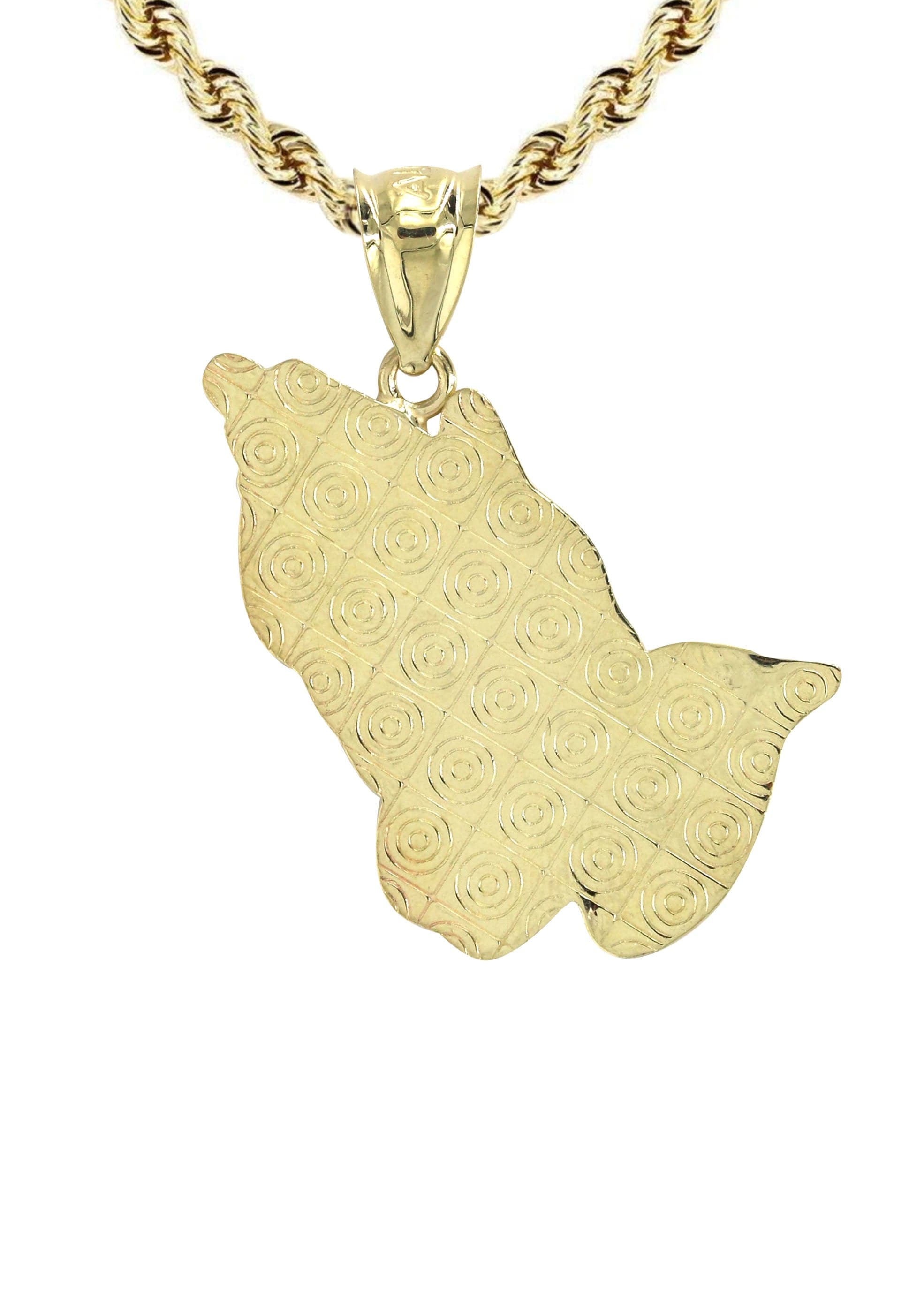 10K Yellow Gold Praying Hands Pendant Necklace for Women - 12.6 Grams Religious Jewelry Gift for Baptism, First Communion & Spiritual Occasions
