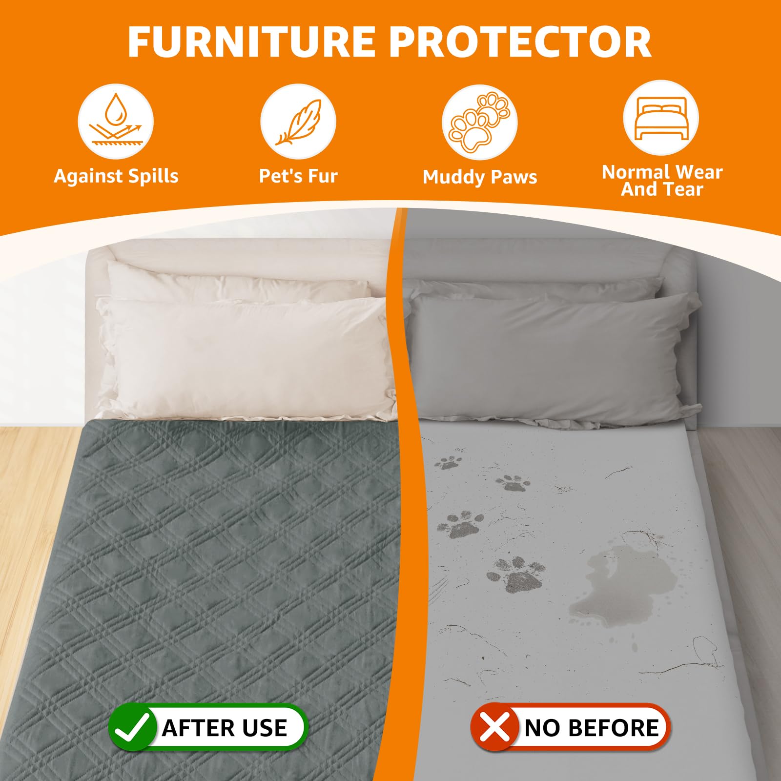 Waterproof Dog Blanket 2-Pack - Anti-Slip Pet Sofa Cover for Dogs & Cats - 82x82in Dark Gray - Perfect for Home & Car Use