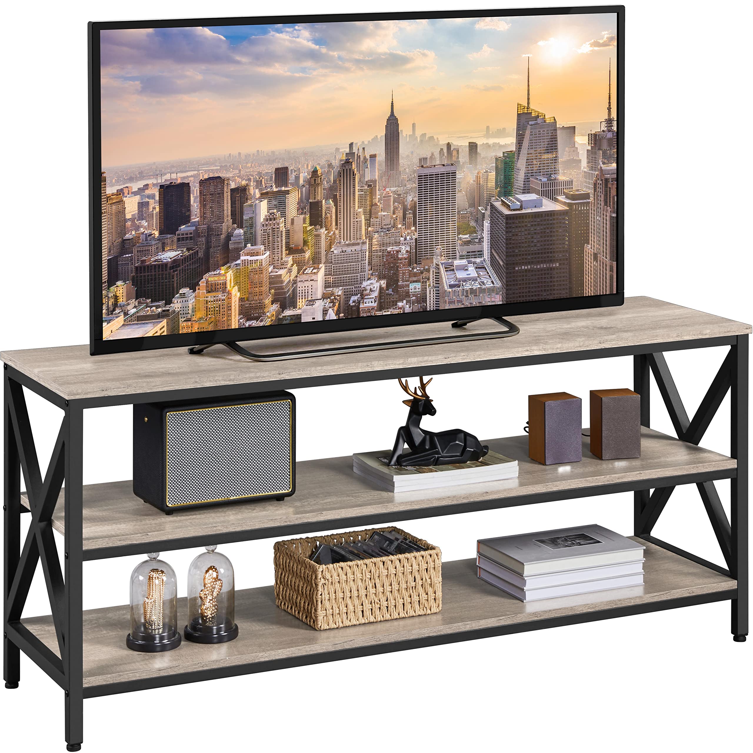 Yaheetech 65 Inch TV Stand with Storage - Industrial TV Console Table with 3 Shelves, Sturdy Wood & Metal Frame (55