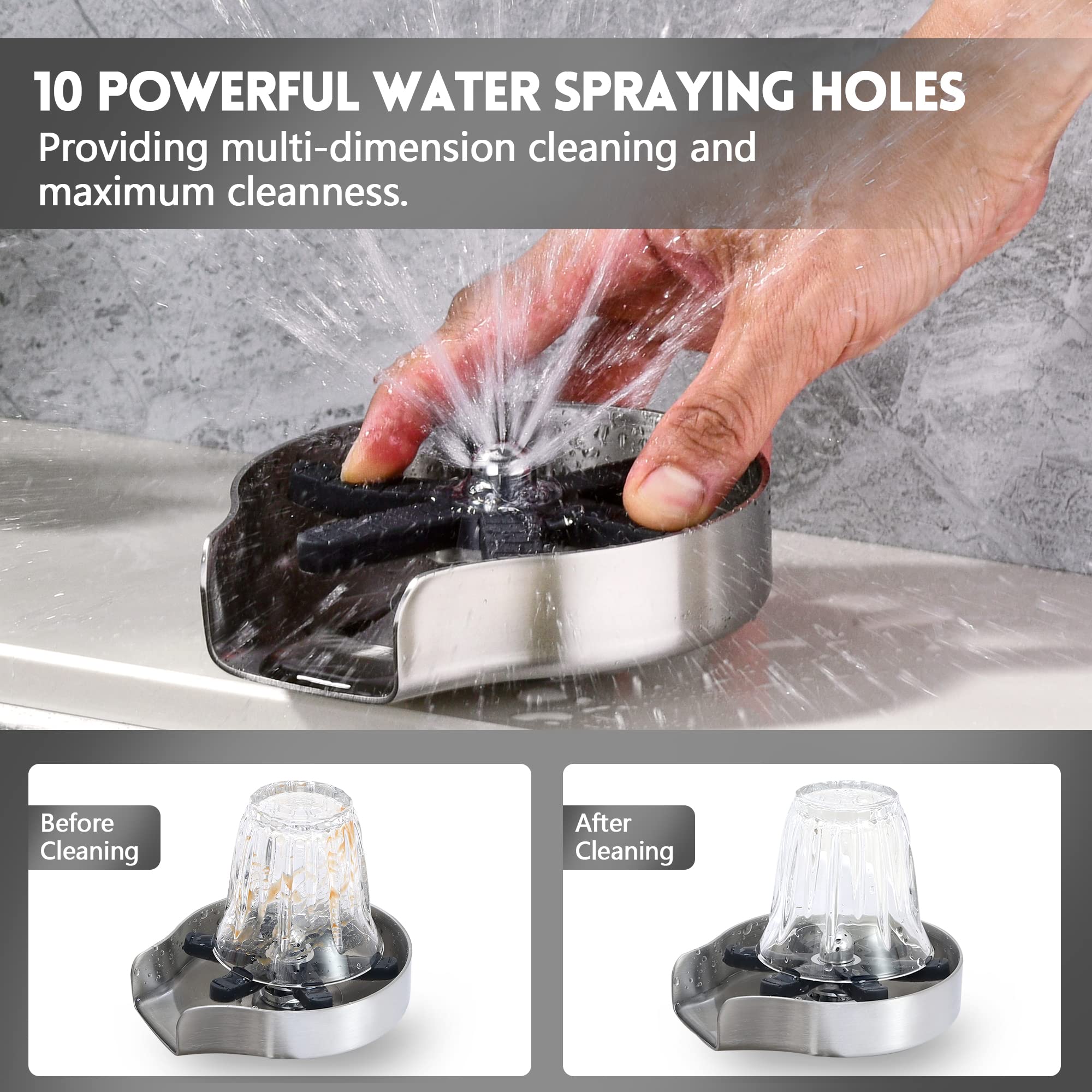 Premium Heavy Duty Glass Cleaner & Large Diameter Cup Rinser for Kitchen Sink | Stainless Steel Sink Cup Washer | Baby Bottle & Dishwasher Safe | Automatic Sink Attachment for Effortless Cleaning | Perfect for Home, Restaurant & Commercial Use