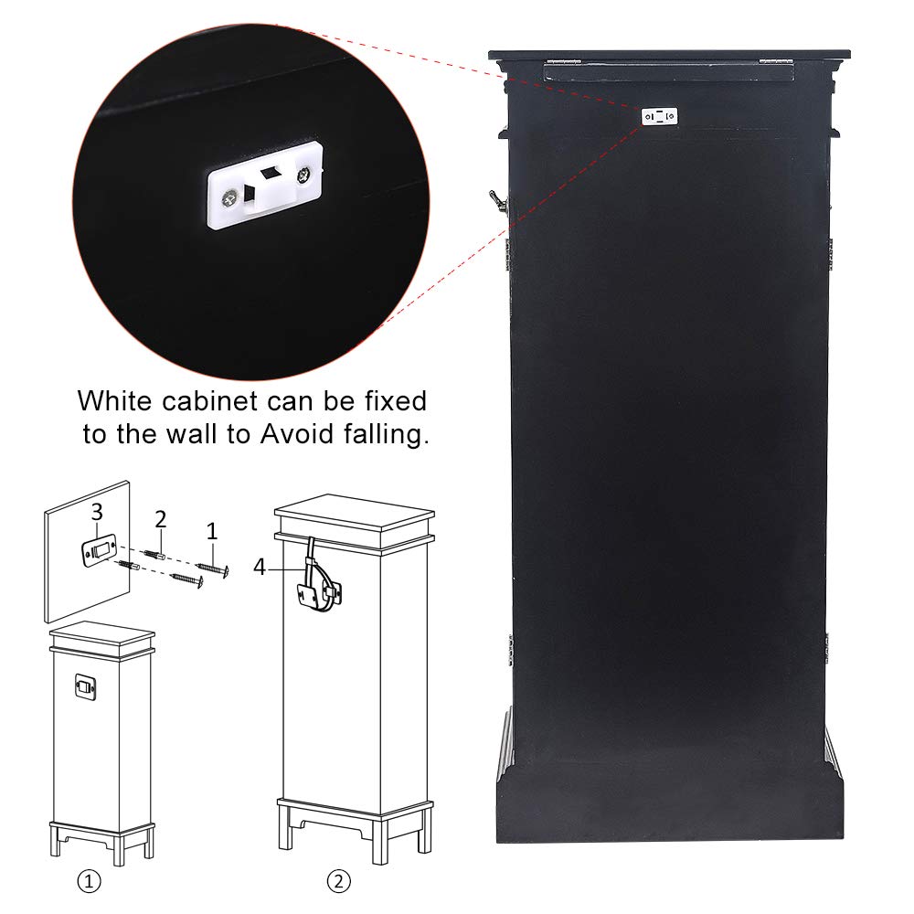 Large Wooden Standing Jewelry Armoire with Mirror - 7 Drawers, 2 Swing Doors & 24 Necklace Hooks - Jewelry Storage Cabinet Organizer for Necklaces, Rings, Earrings - Perfect for Bedroom, Closet or Dressing Room (Black)