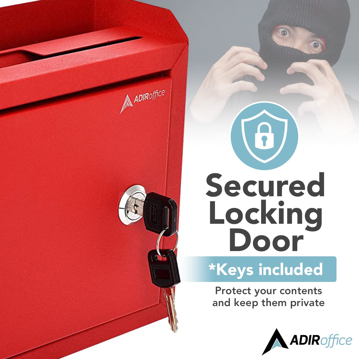 Adir Locking Suggestion Box with Key - Secure Wall Mount Deposit Box for Payments, Checks & Office Mail - Money Drop Safe (9.75x7x3 Inch, Red) - Ideal for Offices, Retail Stores & Employee Feedback Collection