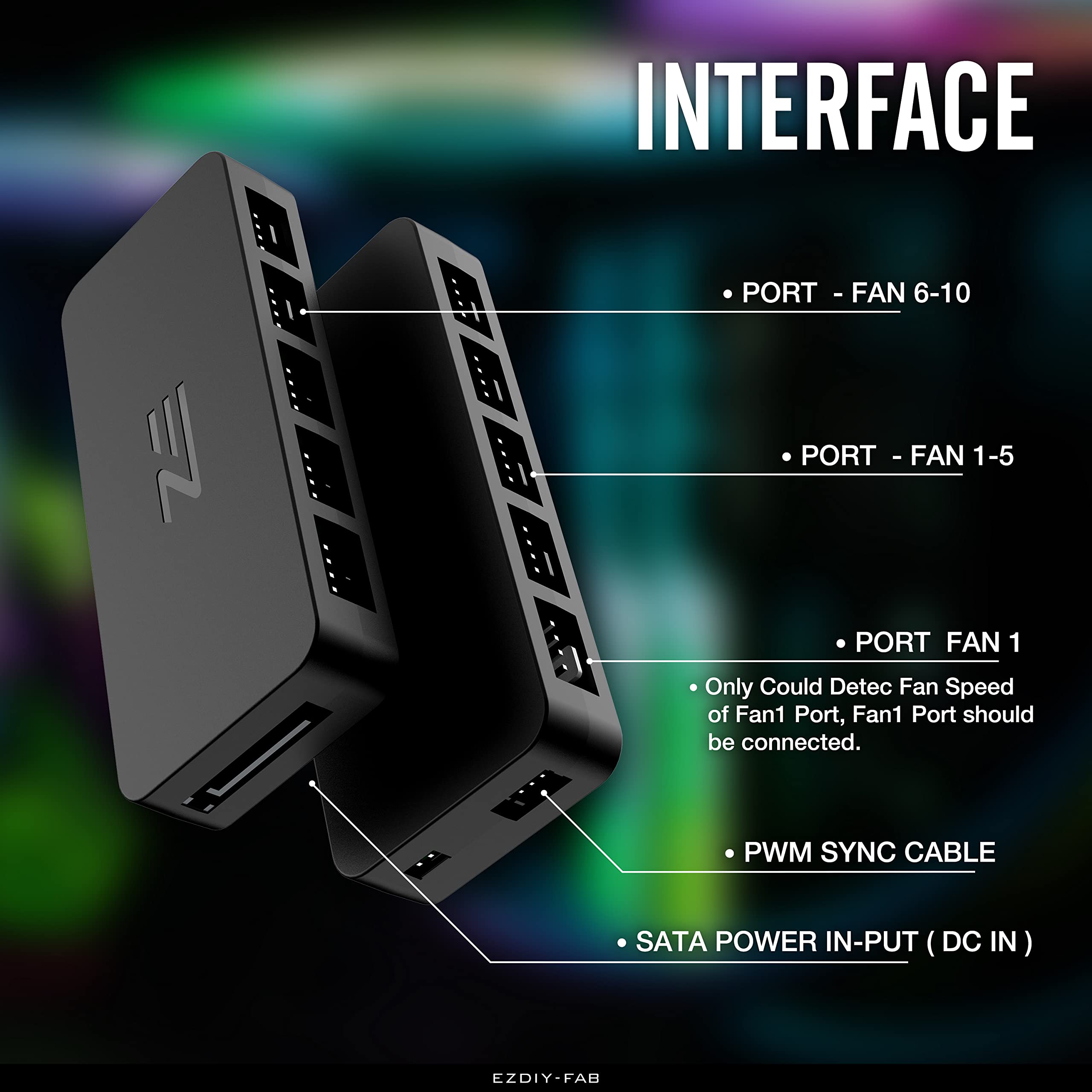 EZDIY-FAB PWM Fan Hub for 4-Pin & 3-Pin PC Fans - SATA Powered | PC Cooling Solution