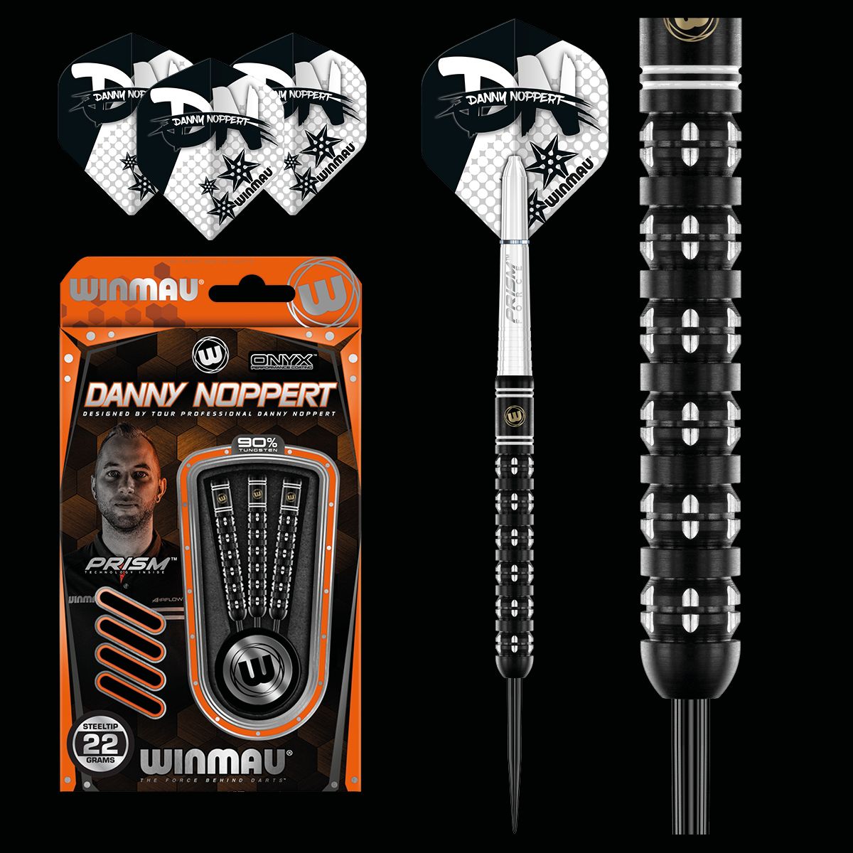 WINMAU Danny Noppert Freeze 90% Tungsten Steel Tip Darts 22g - Professional Soft Tip Darts for Bars, Pubs & Home Practice