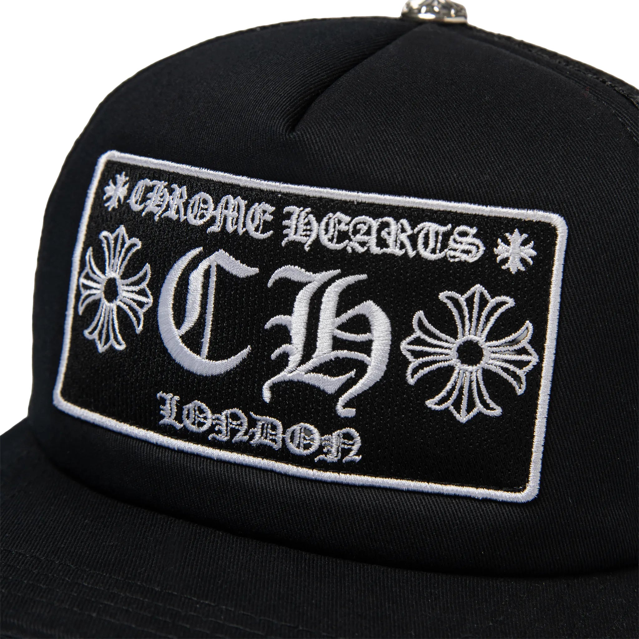 Chrome Hearts CH London Black Trucker Cap - Stylish Unisex Baseball Hat for Men & Women - Perfect for Streetwear, Casual Outfits & Fashion Accessories