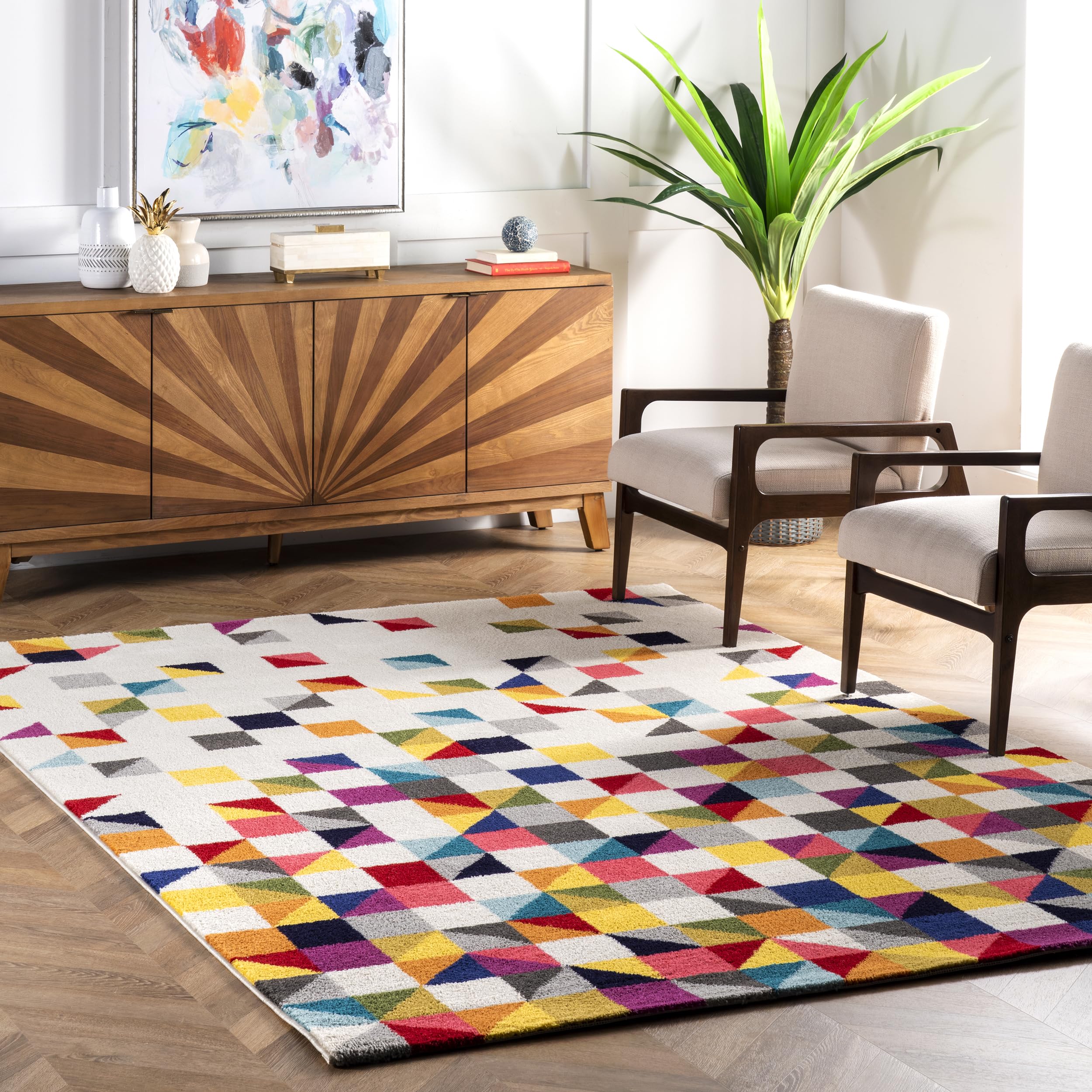 nuLOOM Takisha Triangle Geometric Pattern Area Rug 5x8 Feet, Multi-Color Modern Boho Rug for Living Room, Bedroom, Home Decor