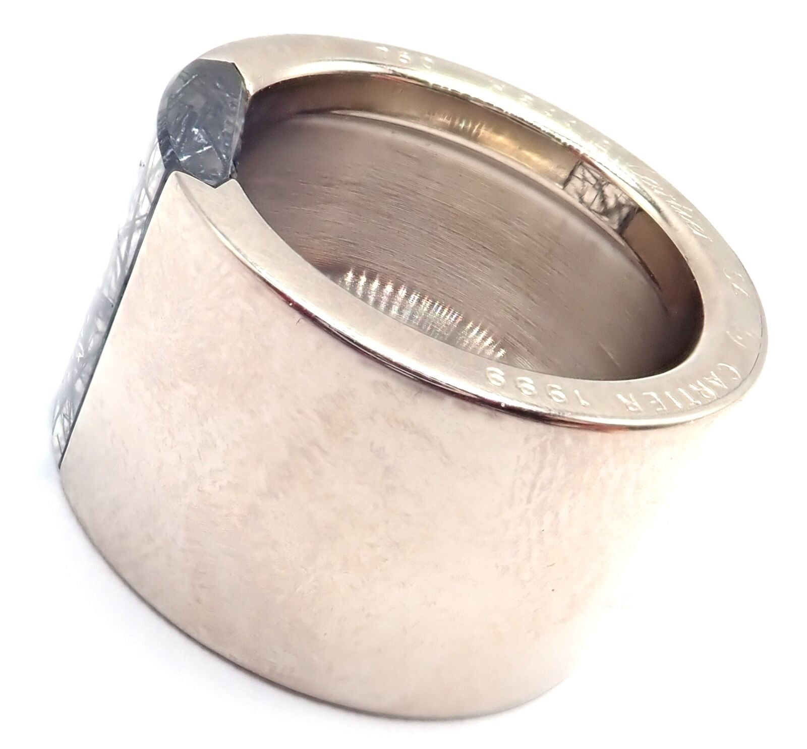Authentic Cartier 18k White Gold Rutilated Quartz Wide Band Ring Size 7 (US) - Luxury Wedding Jewelry & Anniversary Gift for Women