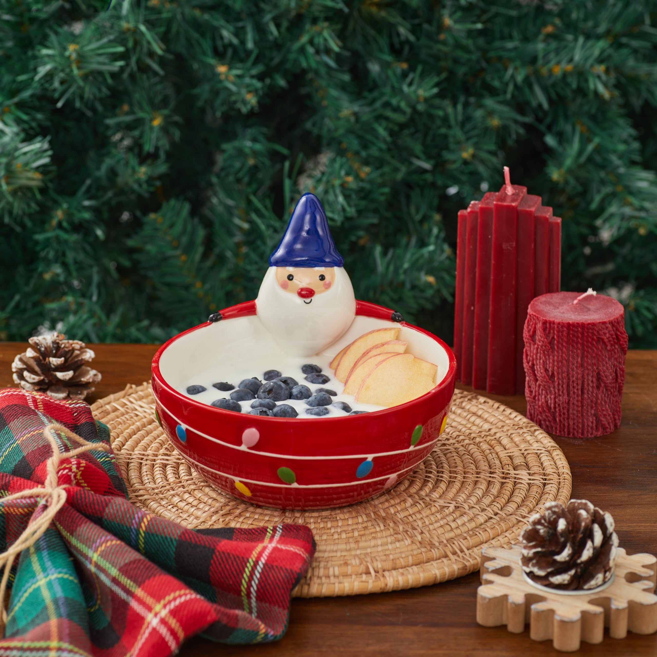 Hand-Painted Bico Mushroom Gnome 21oz Stoneware Candy Bowl - Microwave & Dishwasher Safe for Treats, Jam, Sauce - Perfect for Halloween, Christmas Gifts & Kitchen Decor