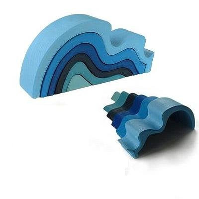 Grimm's Wooden Stacking Water Wave Blocks - Natural Wood Rainbow Building Toys for Kids - Montessori Educational Toys for Toddlers - Perfect for Sensory Play, Early Learning & Creative Home Decor