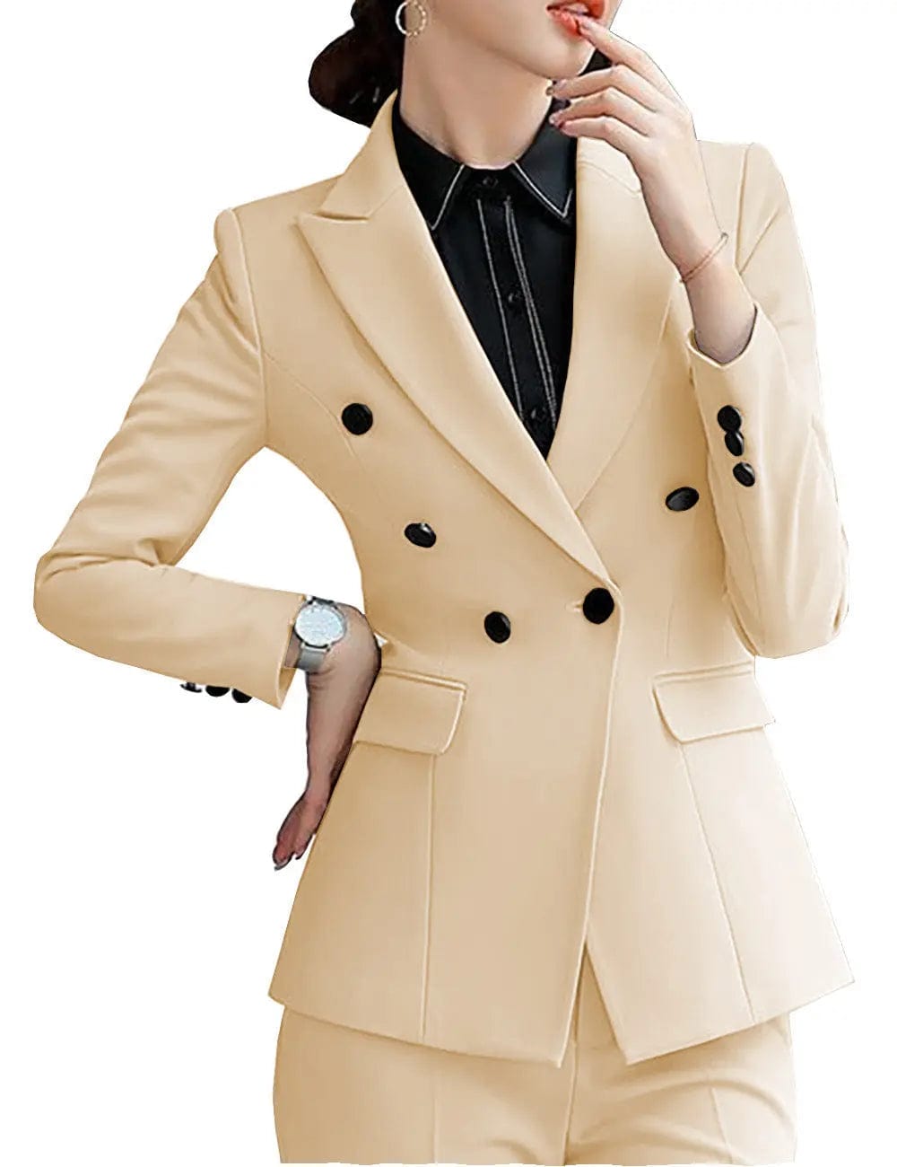 2 Piece Women's Suit Set with Peak Lapel & Double Buttons - Professional Office Wear & Formal Business Attire for Women