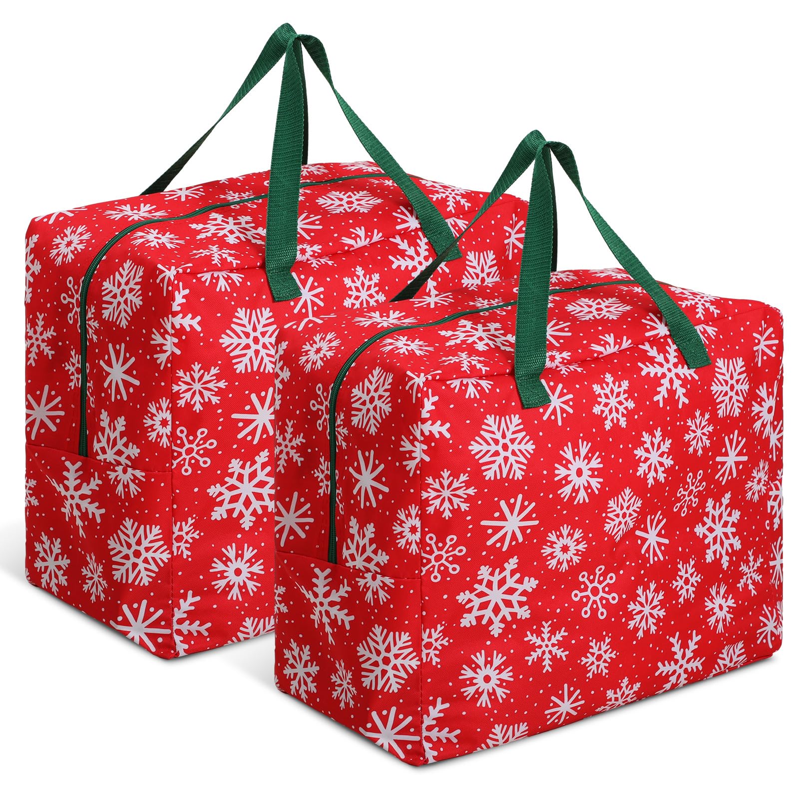 Kajaia 2-Pack Christmas Ornament Storage Bags 18x15x10 Inch - Snowflake Holiday Organizer with Handles & Full-Length Zipper - Tear-Proof Decoration Containers for Xmas Tree Decorations (Red) - Perfect for Seasonal Decoration Storage & Home Organization