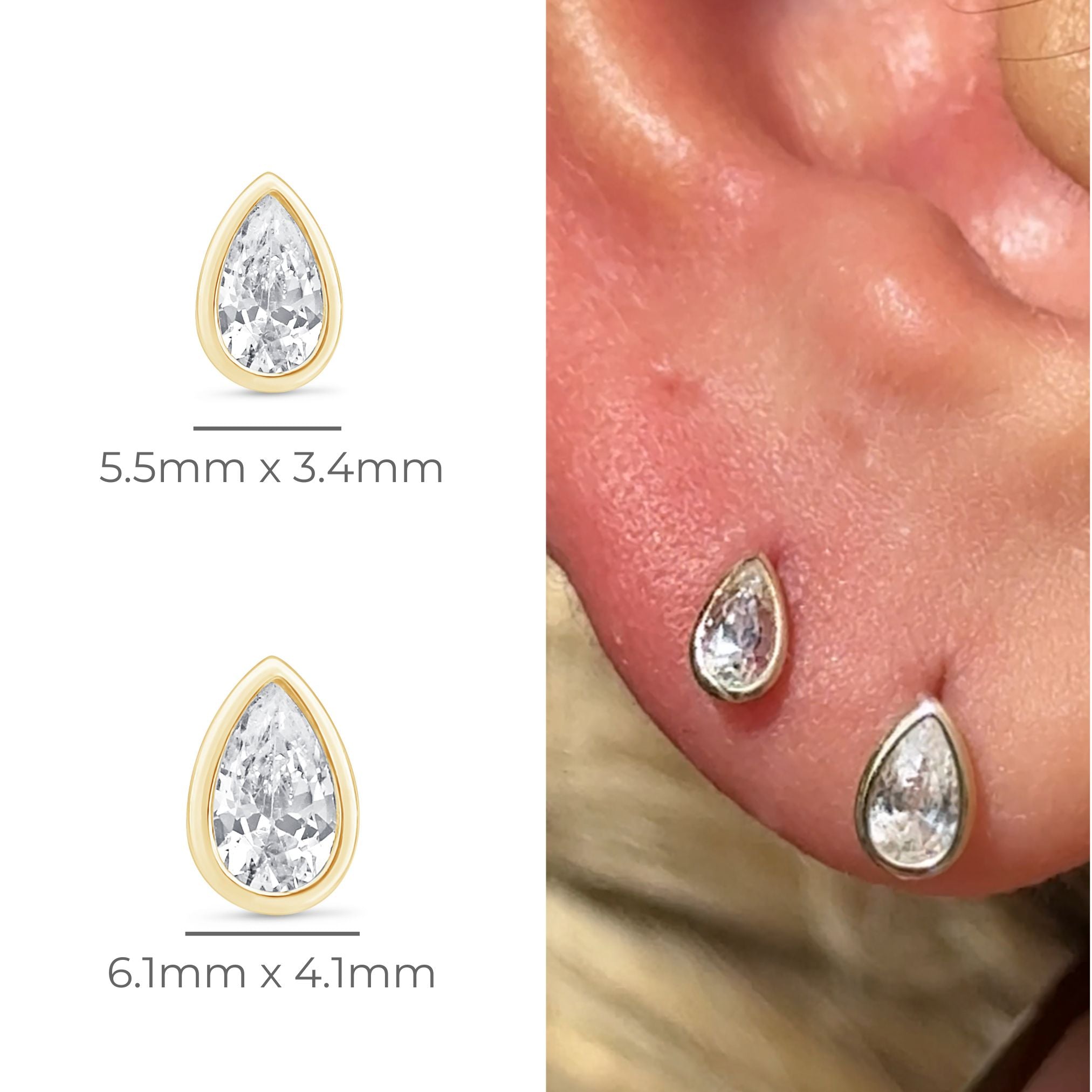 14k Yellow Gold Pear Gemstone Stud Earrings - Dainty Bezel Set Flat Back Earrings for Women, Perfect for Everyday Wear & Special Occasions