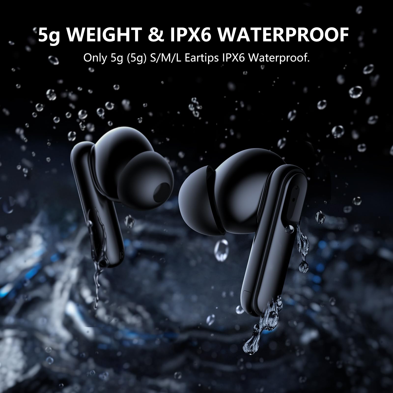 2025 Wireless Bluetooth 5.4 Earbuds with 42H Playtime & Charging Case, IPX6 Waterproof Stereo Earphones for iPhone Android Laptop - Perfect for Sports, Workout, Running & Gym (Black)